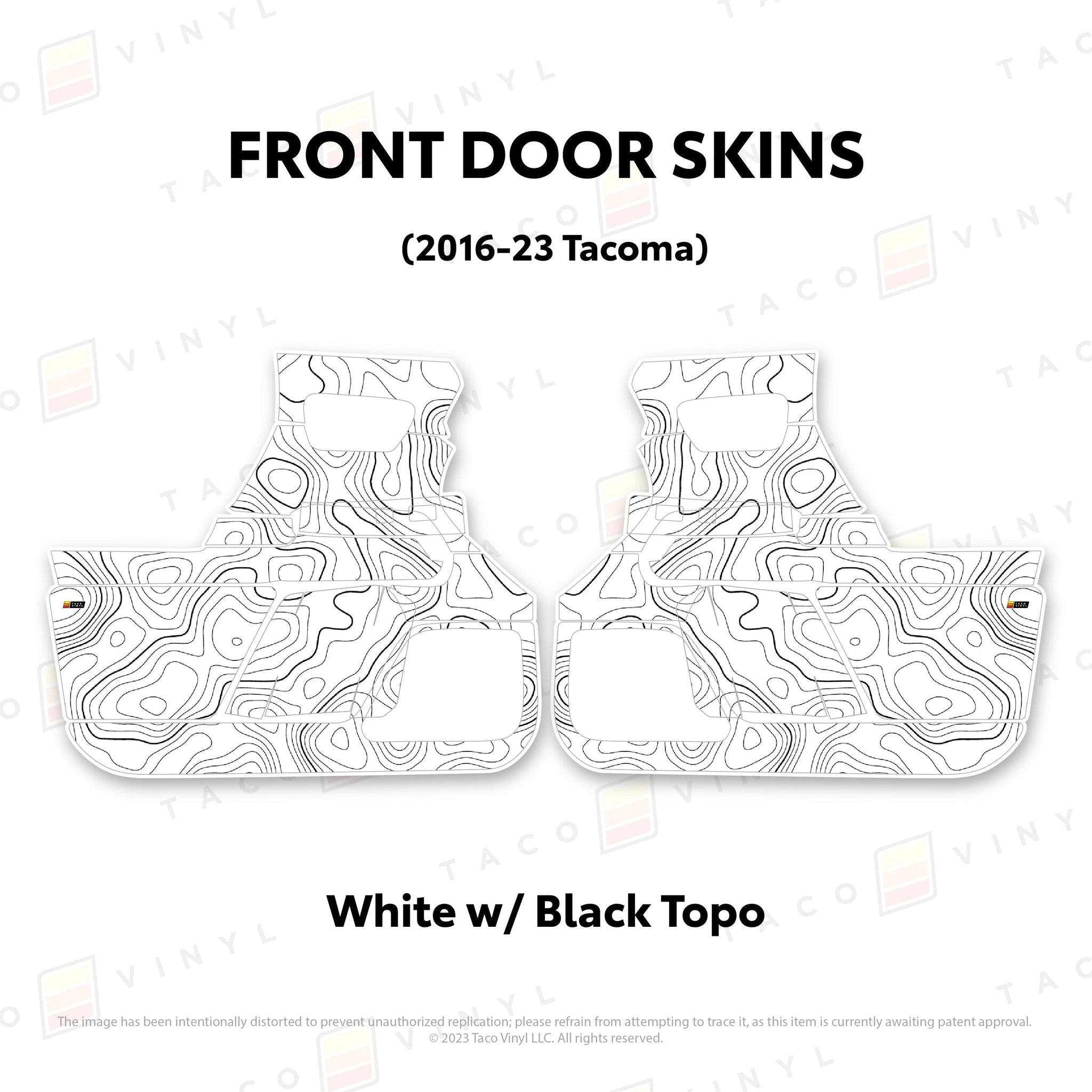 Taco Vinyl Protective Vinyl Front Driver/Passenger / White w/ Black Topo 2016-23 Tacoma Door Skins