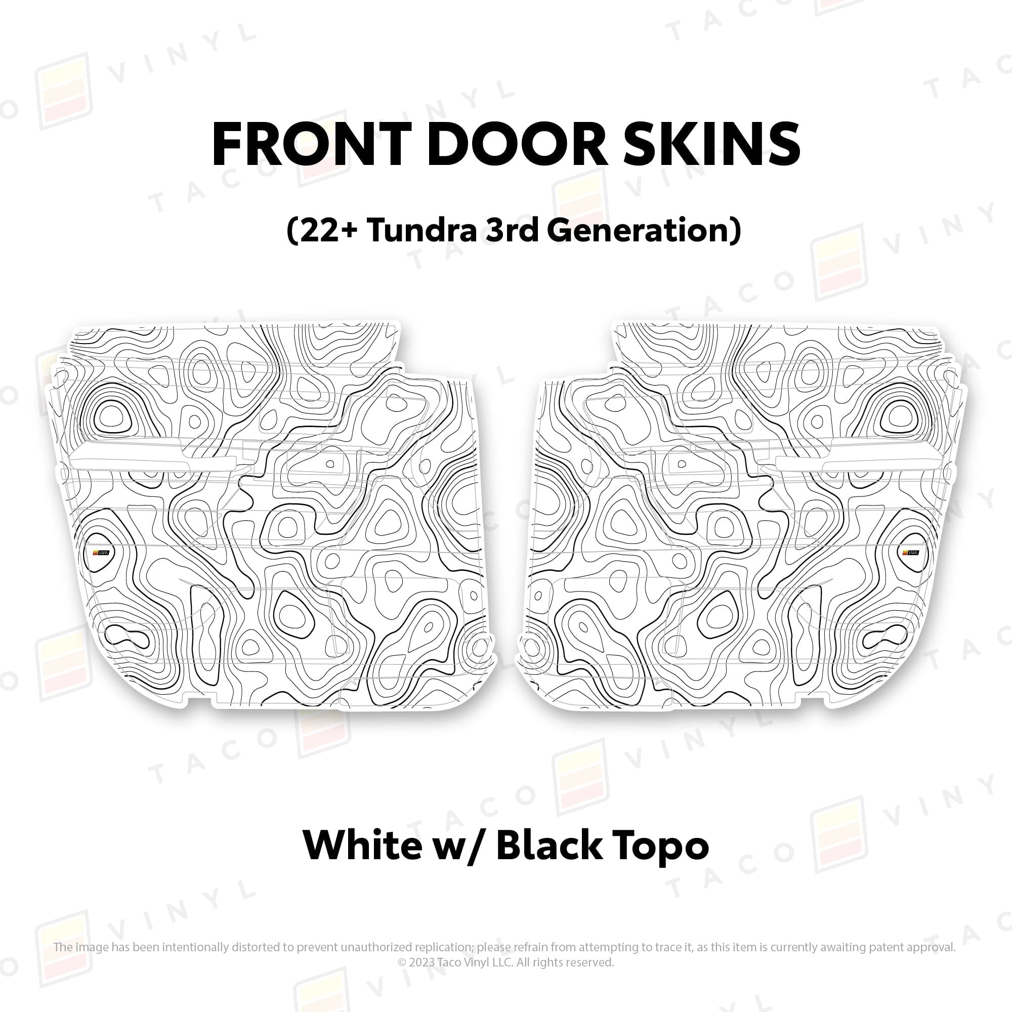 Taco Vinyl Protective Vinyl Front Driver/Passenger / White w/ Black Topo 2022+ Tundra Door Skins