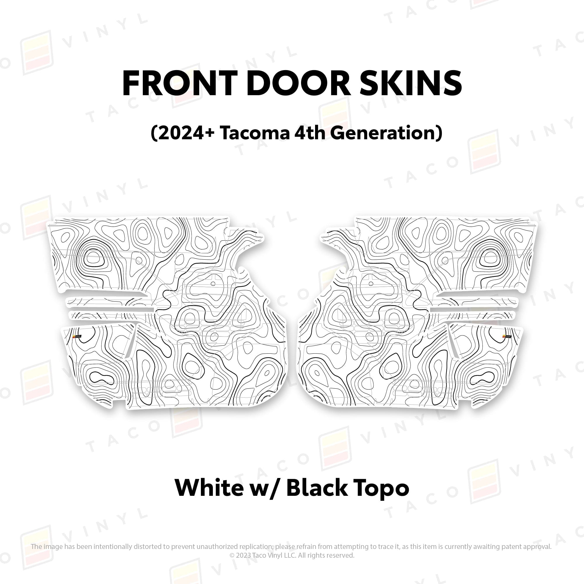 Taco Vinyl Protective Vinyl Front Driver/Passenger / White w/ Black Topo 2024+ Tacoma Door Skins