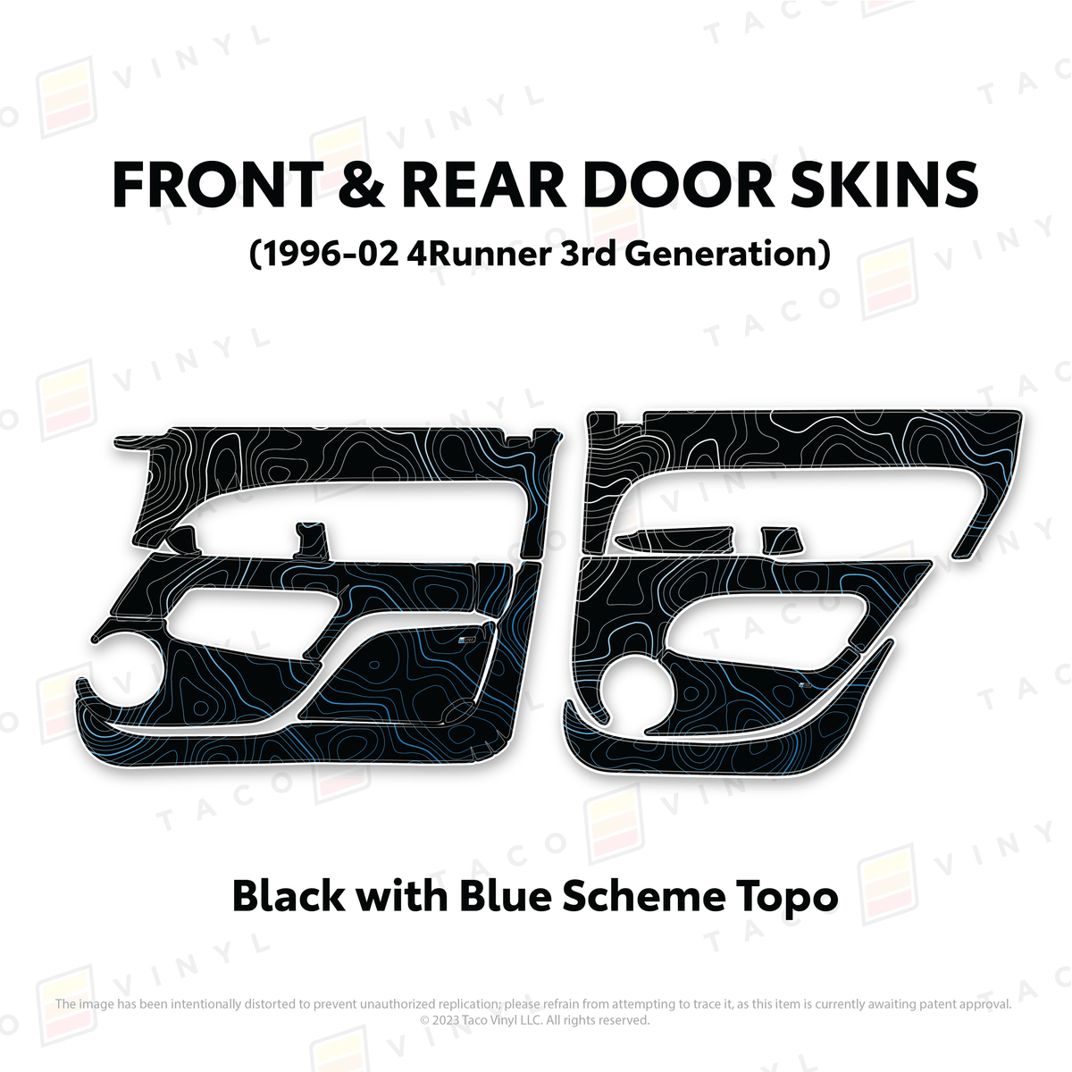Taco Vinyl Protective Vinyl Front & Rears / Black w/Blue Scheme Topo 1996-2002 4Runner Door Skins