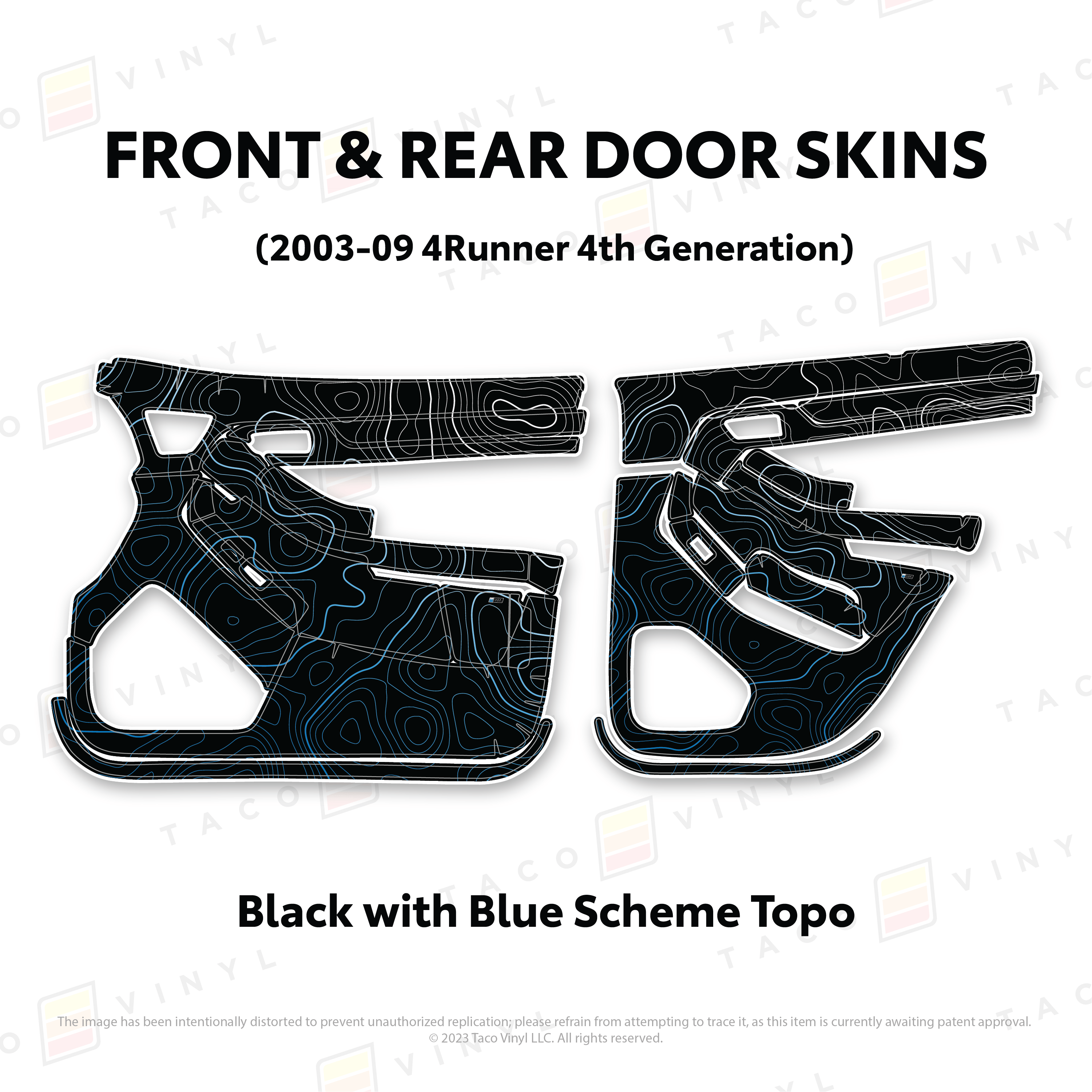 Taco Vinyl Protective Vinyl Front & Rears / Black w/Blue Scheme Topo 2003-2009 4Runner Door Skins