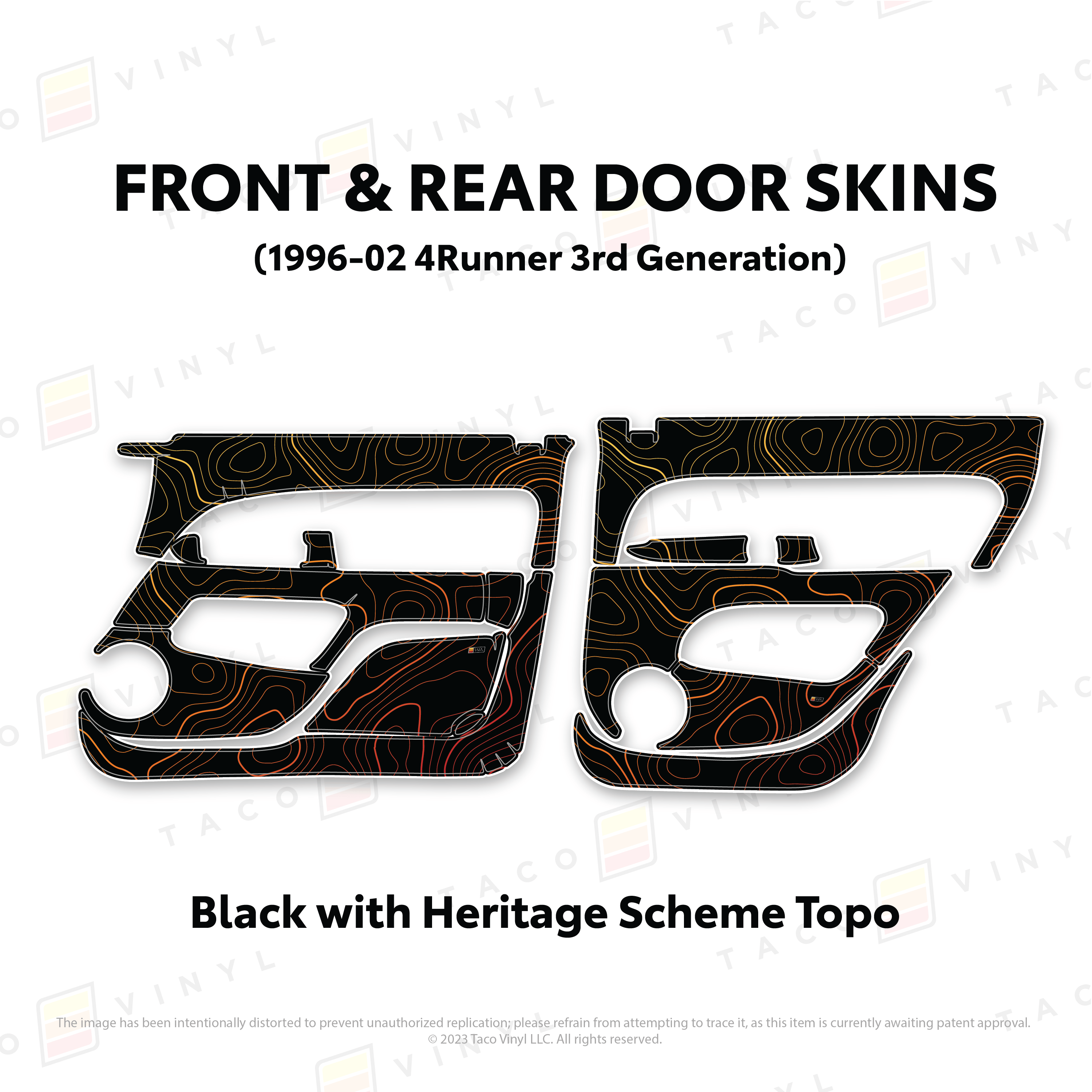 Taco Vinyl Protective Vinyl Front & Rears / Black w/Heritage Scheme Topo 1996-2002 4Runner Door Skins