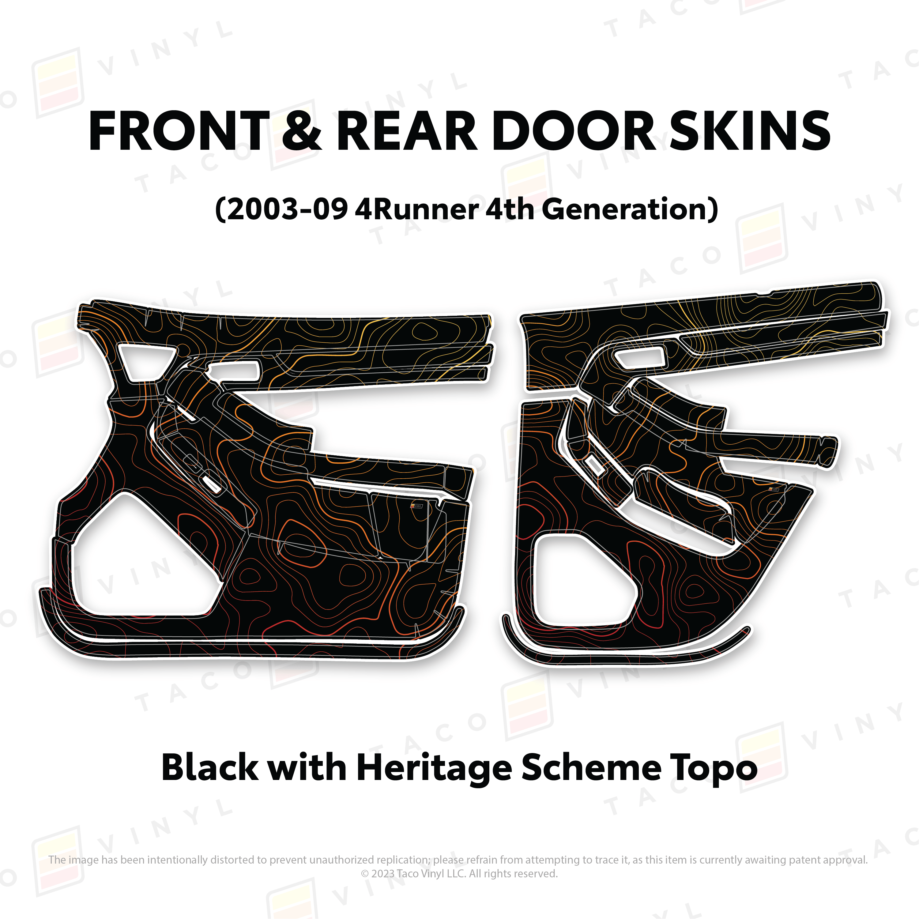 Taco Vinyl Protective Vinyl Front & Rears / Black w/Heritage Scheme Topo 2003-2009 4Runner Door Skins