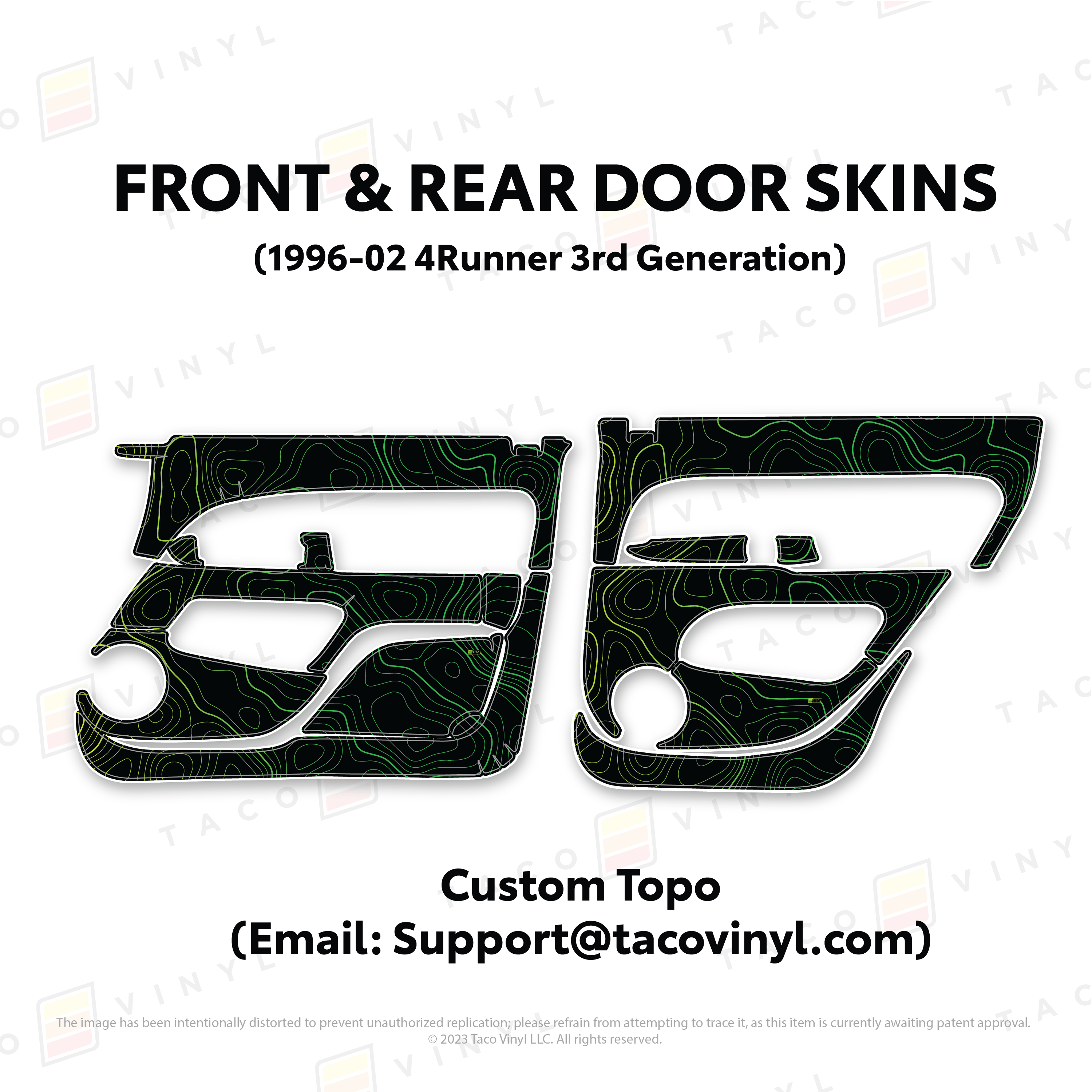 Taco Vinyl Protective Vinyl Front & Rears / Custom Color (Topo Only - Email Support@tacovinyl.com) 1996-2002 4Runner Door Skins