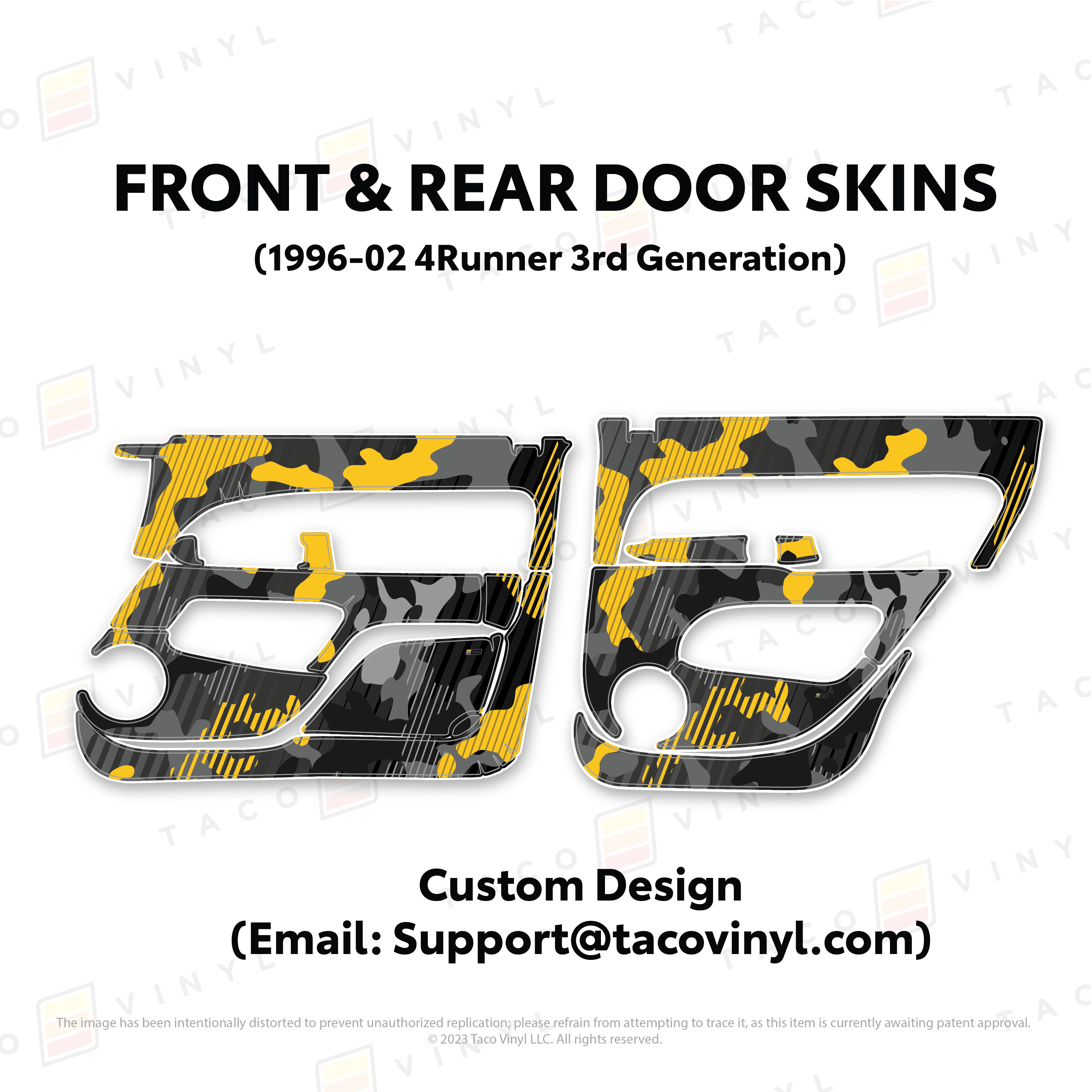 Taco Vinyl Protective Vinyl Front & Rears / Custom Designs (Email: Support@tacovinyl.com) 1996-2002 4Runner Door Skins
