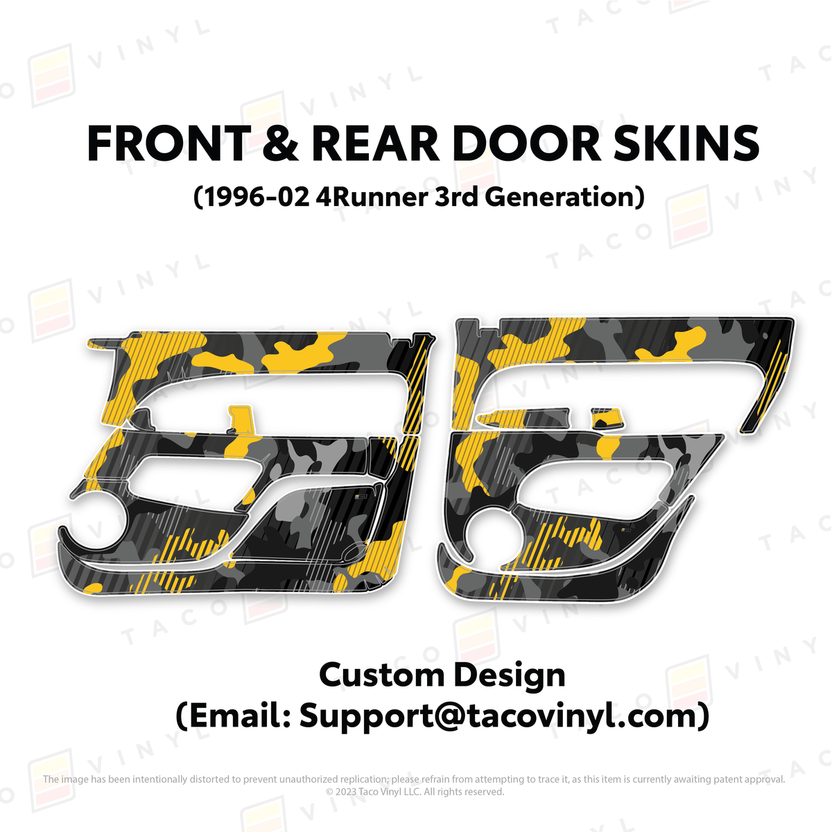 Taco Vinyl Protective Vinyl Front & Rears / Custom Designs (Email: Support@tacovinyl.com) 1996-2002 4Runner Door Skins