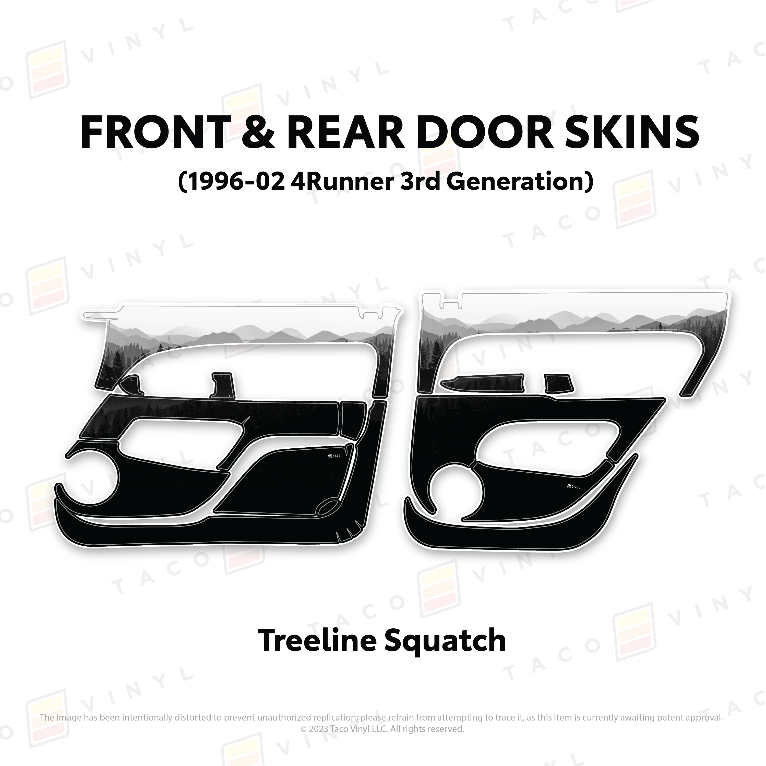 Taco Vinyl Protective Vinyl Front & Rears / Treeline Squatch 1996-2002 4Runner Door Skins