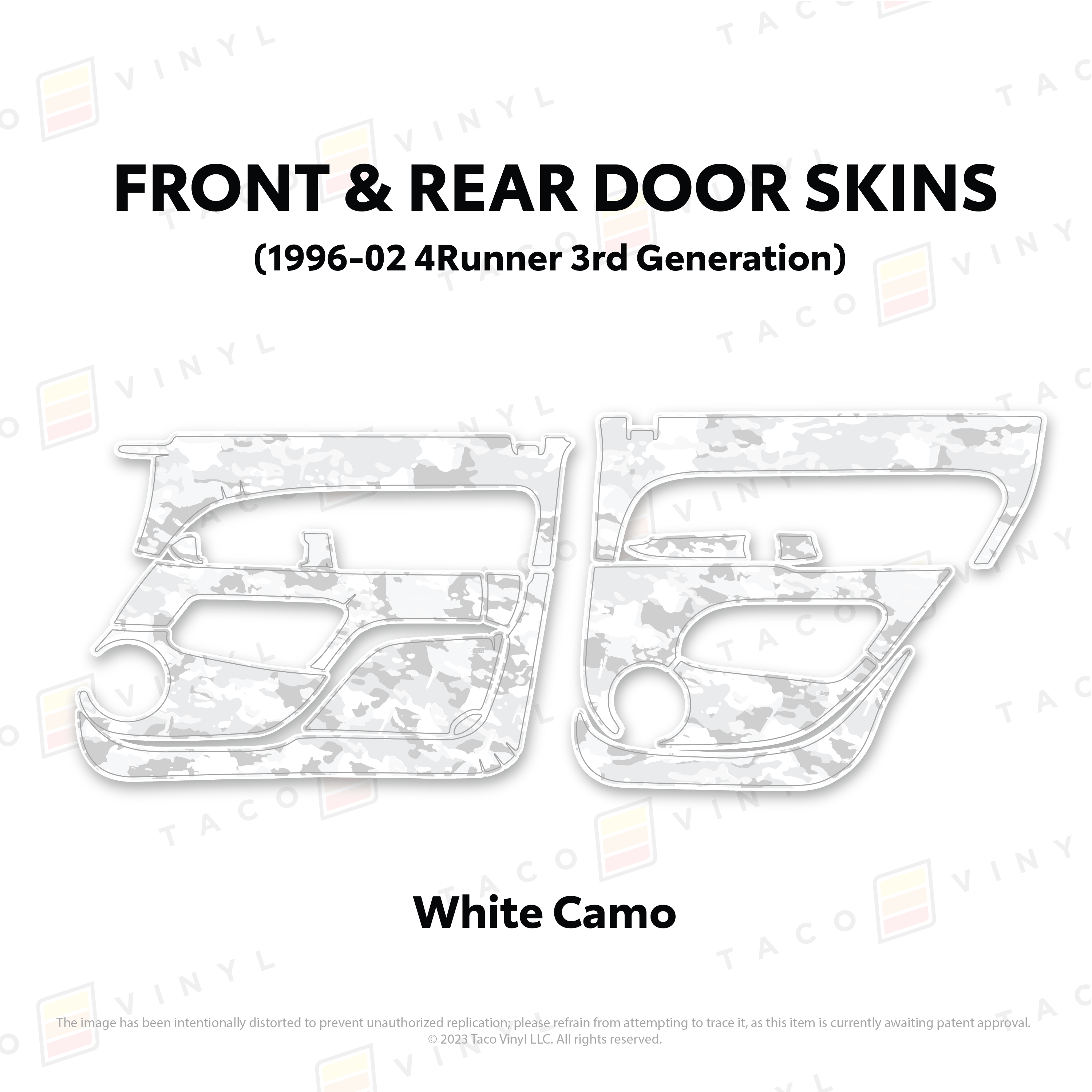 Taco Vinyl Protective Vinyl Front & Rears / White Camo 1996-2002 4Runner Door Skins
