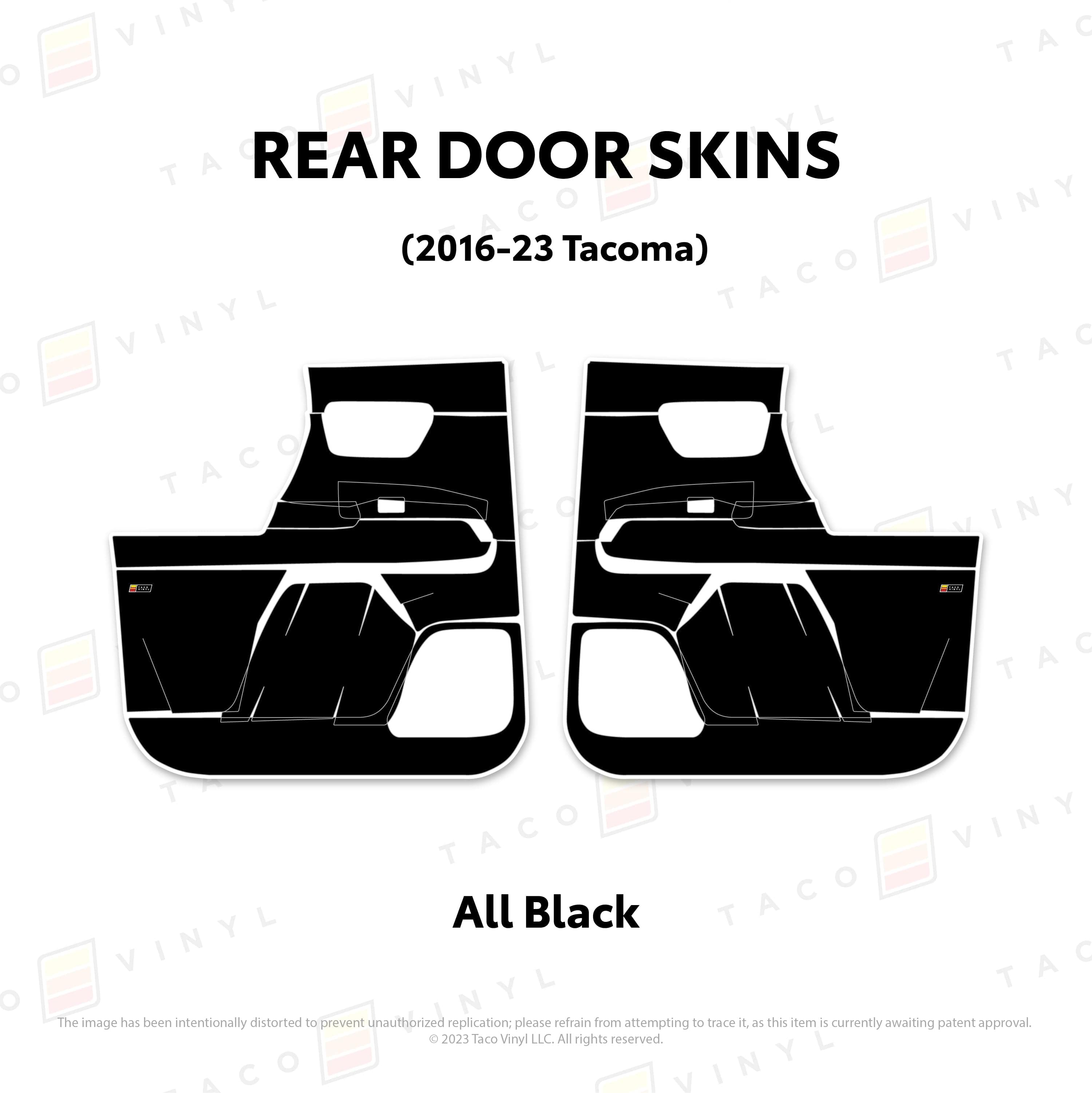 Taco Vinyl Protective Vinyl Rear Driver/Passenger / All Black 2016-23 Tacoma Door Skins