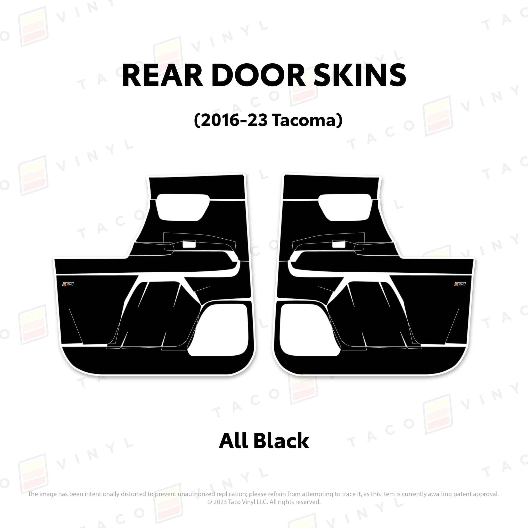 Taco Vinyl Protective Vinyl Rear Driver/Passenger / All Black 2016-23 Tacoma Door Skins