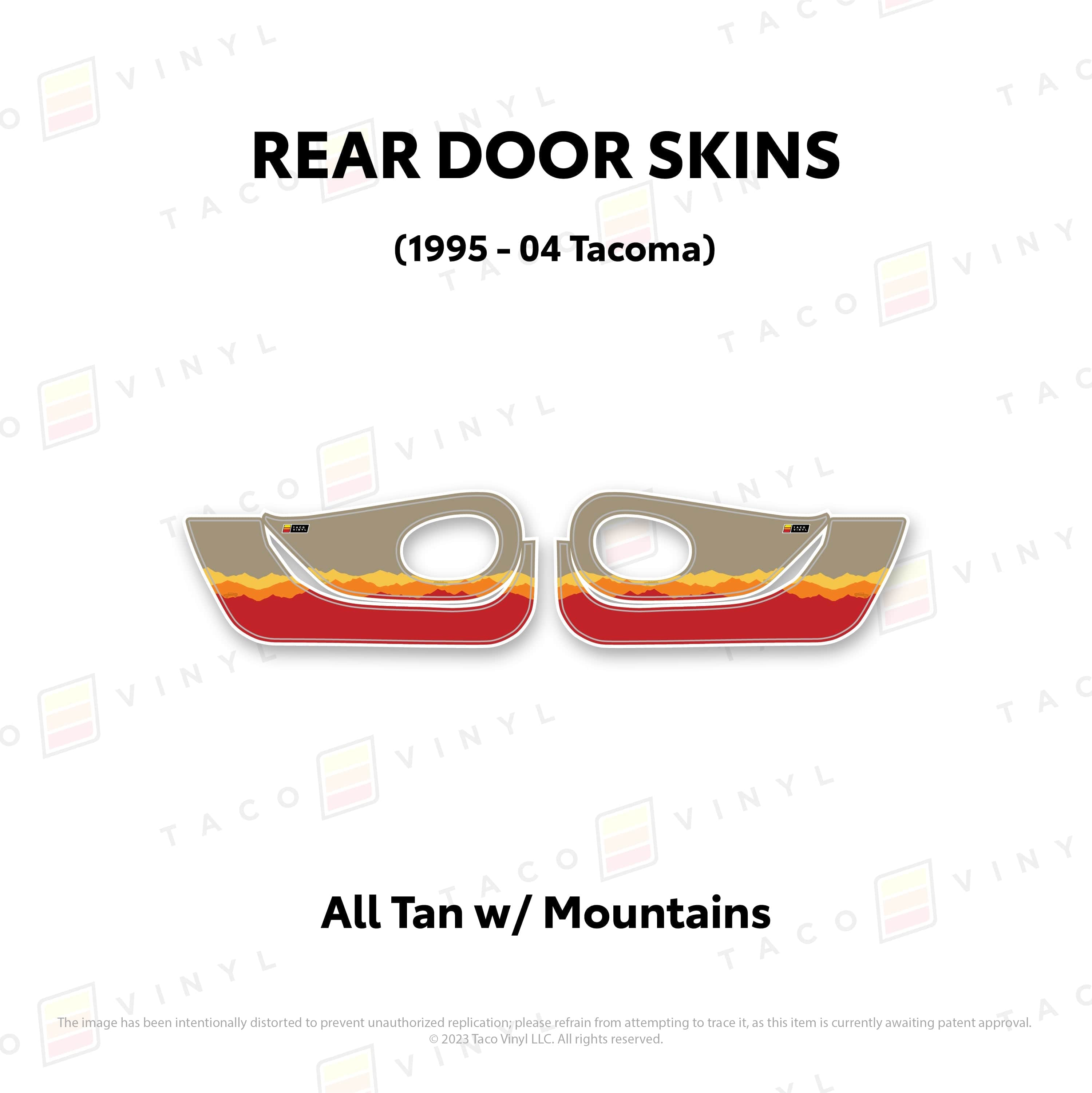 Taco Vinyl Protective Vinyl Rear Driver/Passenger / All Tan w/ Mountains 1995-04 Tacoma Door Skins (Lower Section)