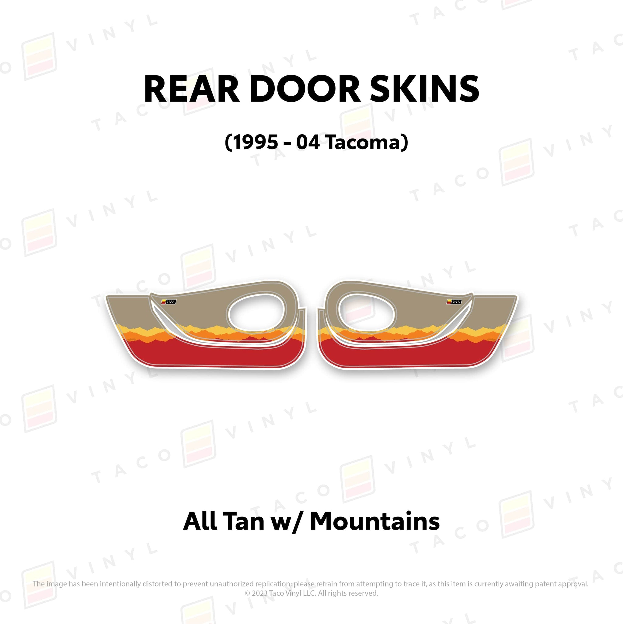 Taco Vinyl Protective Vinyl Rear Driver/Passenger / All Tan w/ Mountains 1995-04 Tacoma Door Skins (Lower Section)