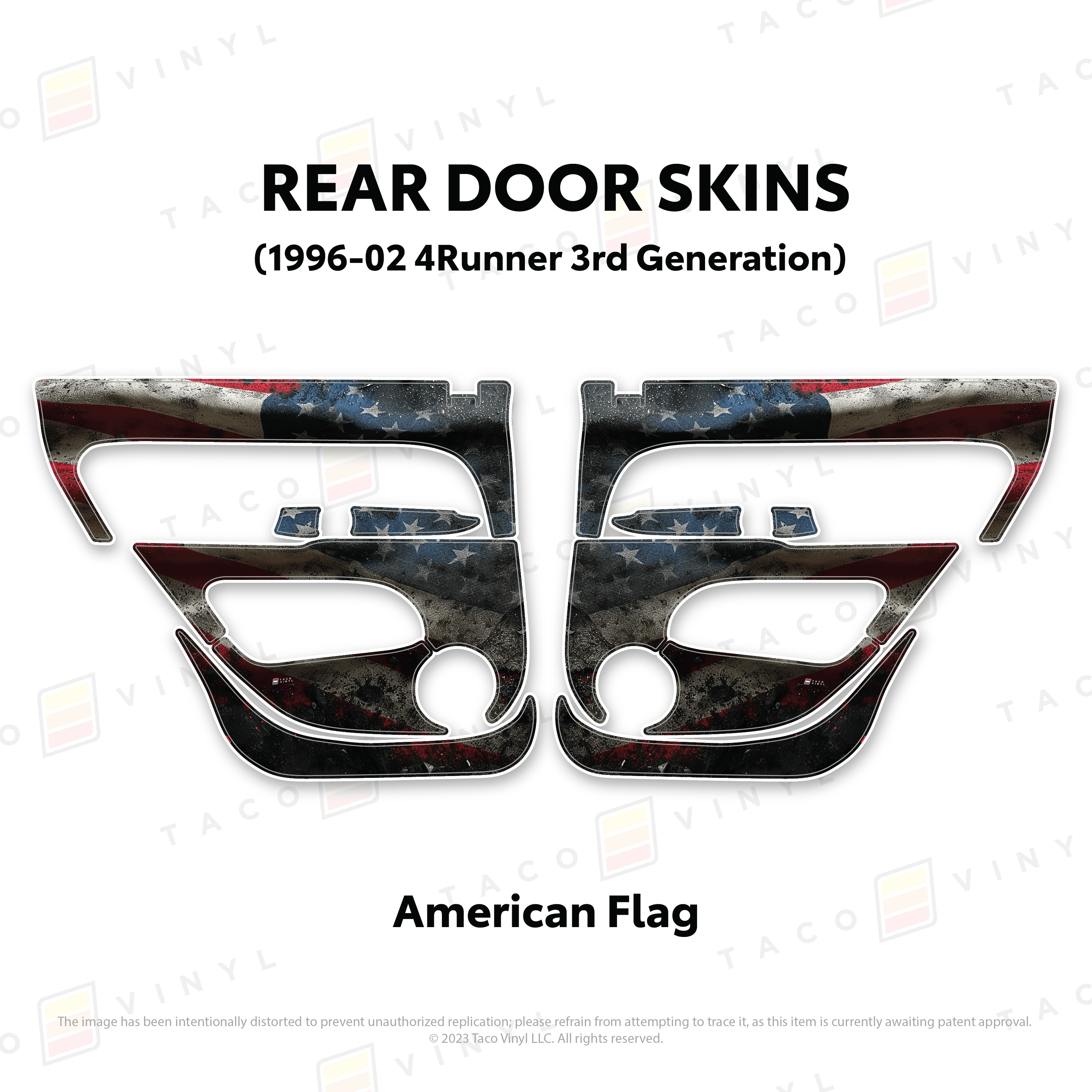 Taco Vinyl Protective Vinyl Rear Driver/Passenger / American Flag 1996-2002 4Runner Door Skins