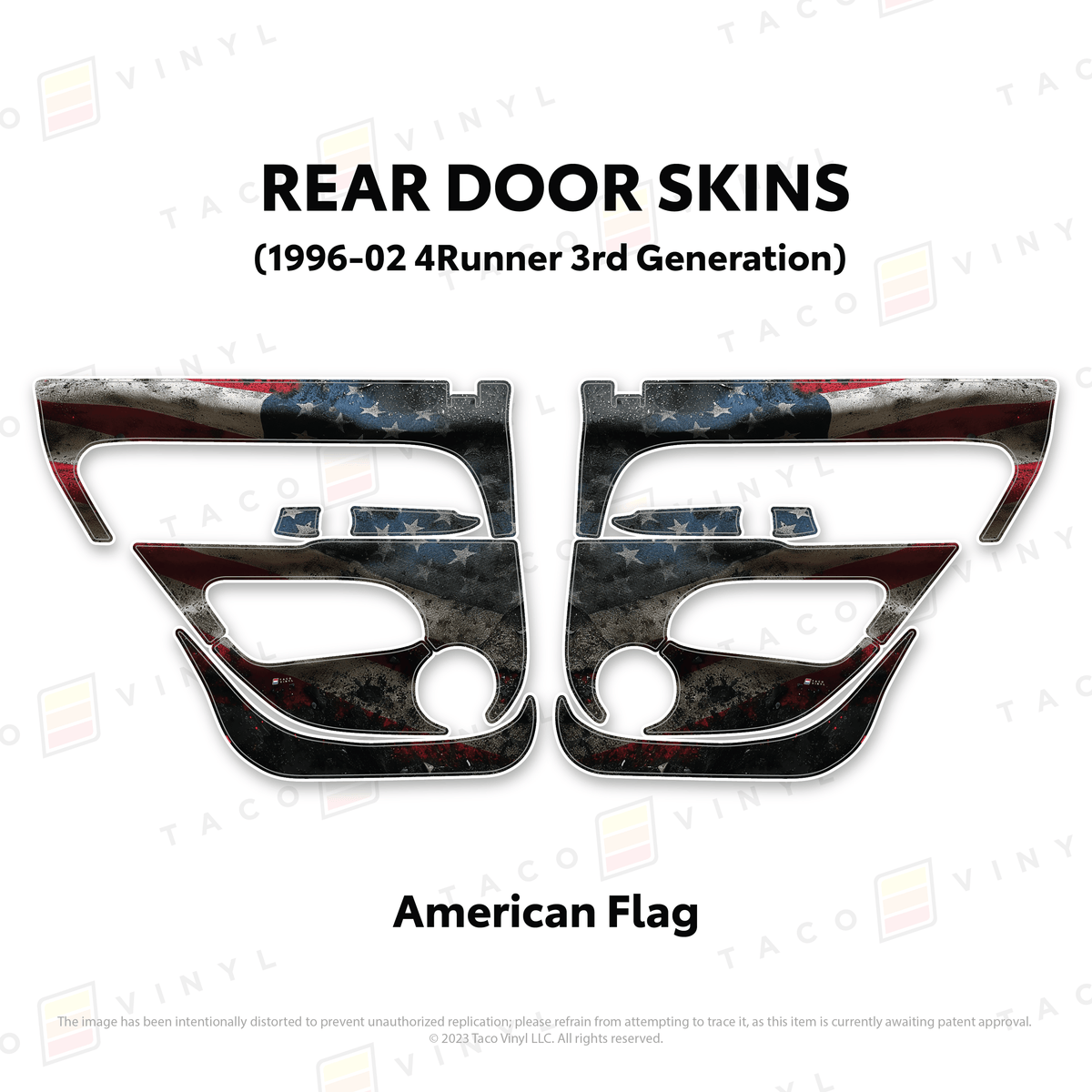 Taco Vinyl Protective Vinyl Rear Driver/Passenger / American Flag 1996-2002 4Runner Door Skins