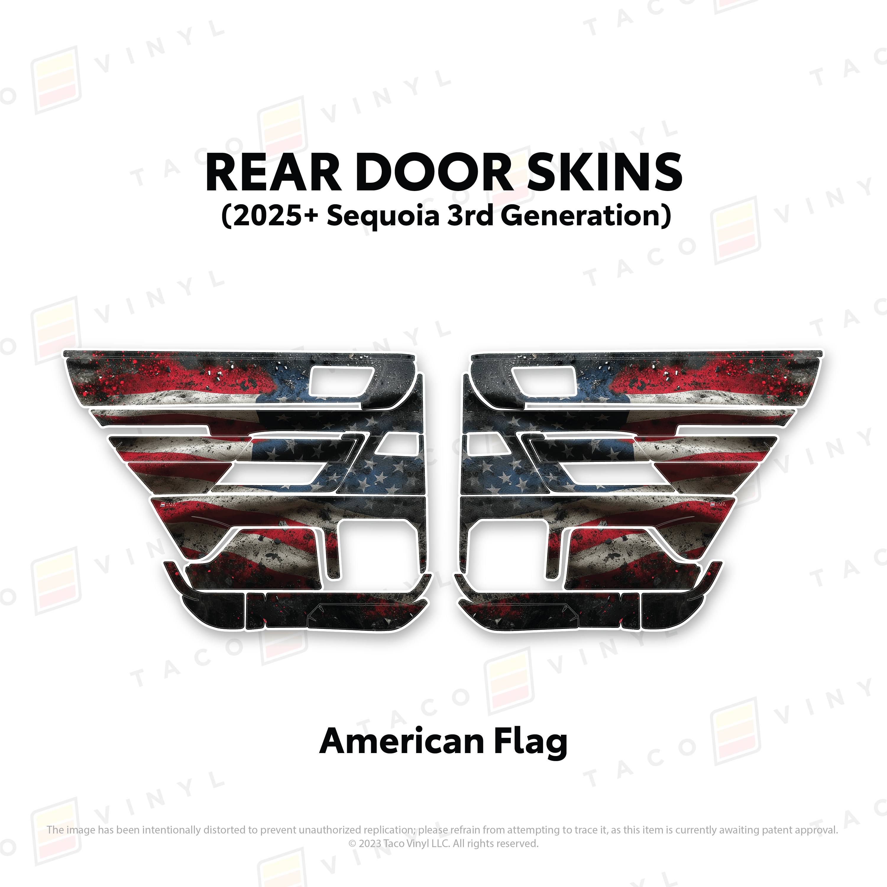 Taco Vinyl Protective Vinyl Rear Driver/Passenger / American Flag 2023+ Sequoia Door Skins