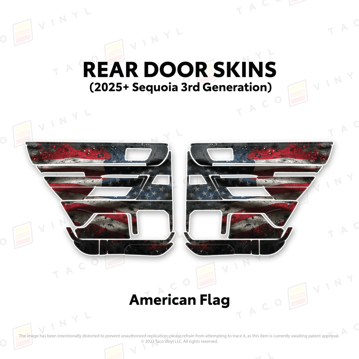 Taco Vinyl Protective Vinyl Rear Driver/Passenger / American Flag 2023+ Sequoia Door Skins