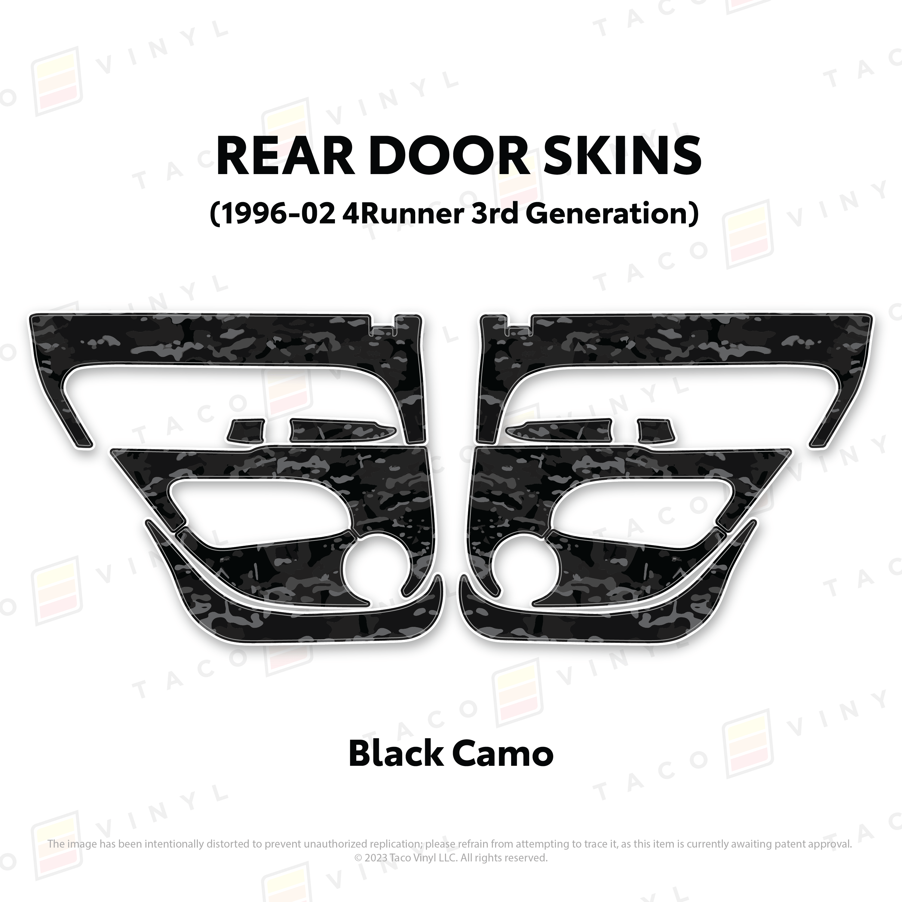 Taco Vinyl Protective Vinyl Rear Driver/Passenger / Black Camo 1996-2002 4Runner Door Skins