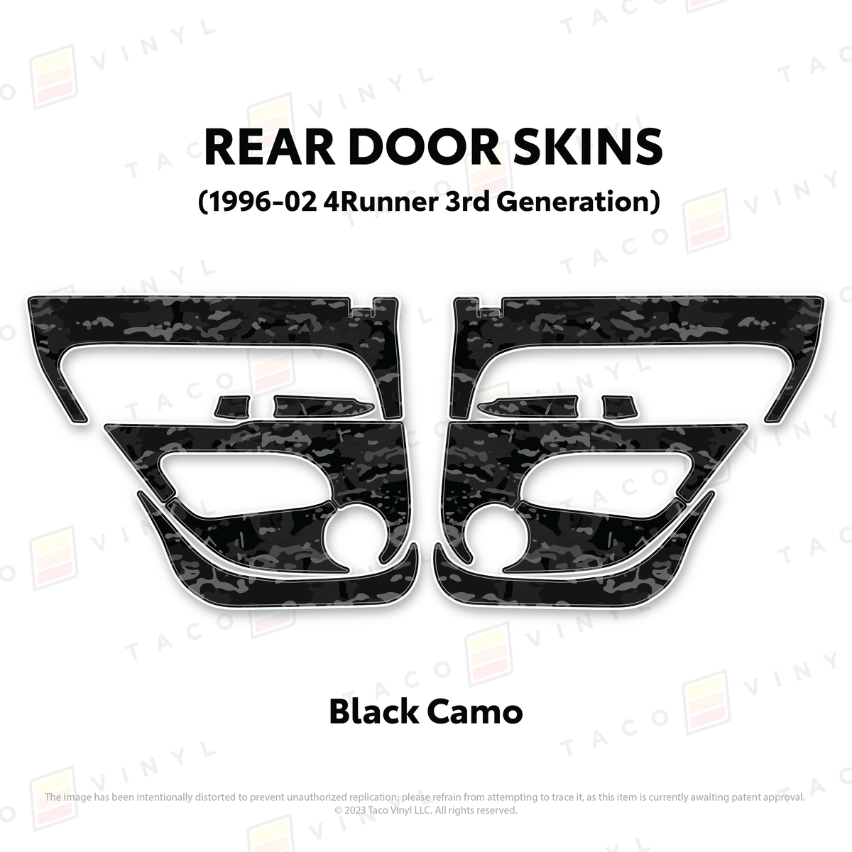 Taco Vinyl Protective Vinyl Rear Driver/Passenger / Black Camo 1996-2002 4Runner Door Skins