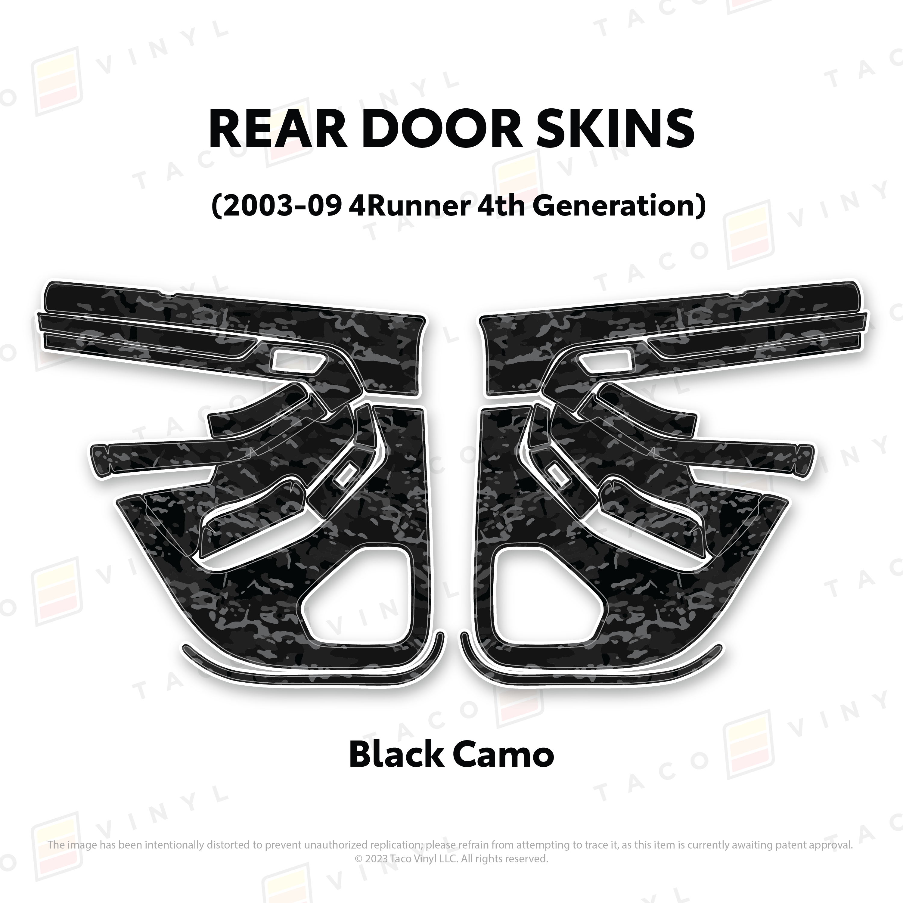 Taco Vinyl Protective Vinyl Rear Driver/Passenger / Black Camo 2003-2009 4Runner Door Skins