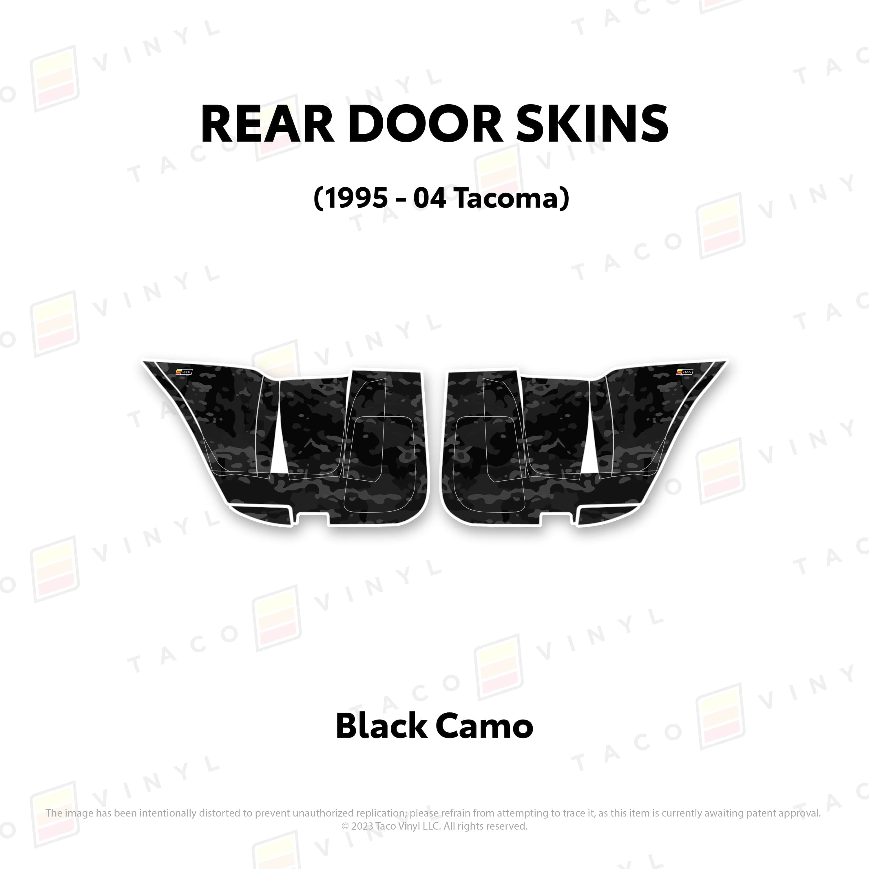 Taco Vinyl Protective Vinyl Rear Driver/Passenger / Black Camo 2010-24 4Runner Door Skins (Lower Section)