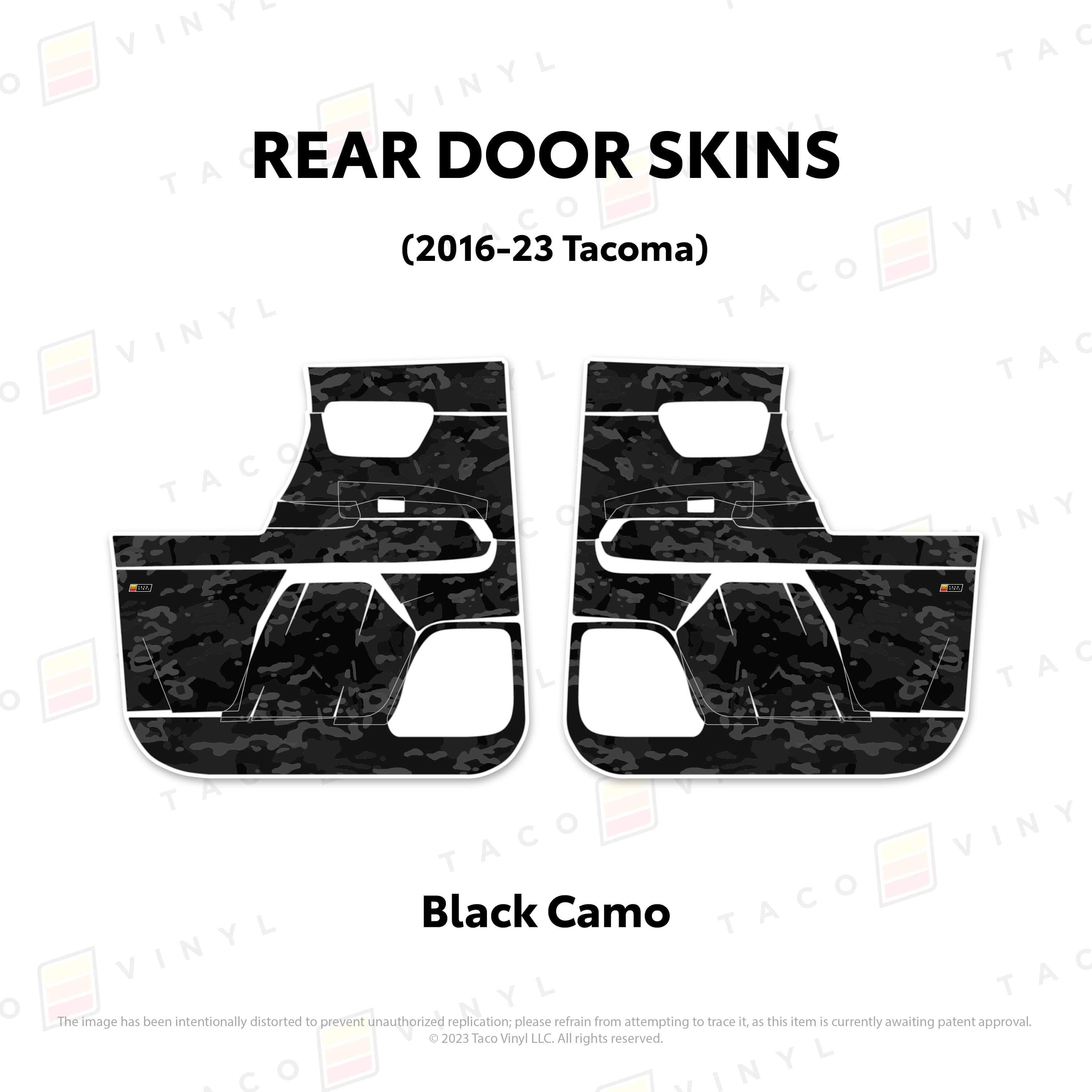 Taco Vinyl Protective Vinyl Rear Driver/Passenger / Black Camo 2016-23 Tacoma Door Skins