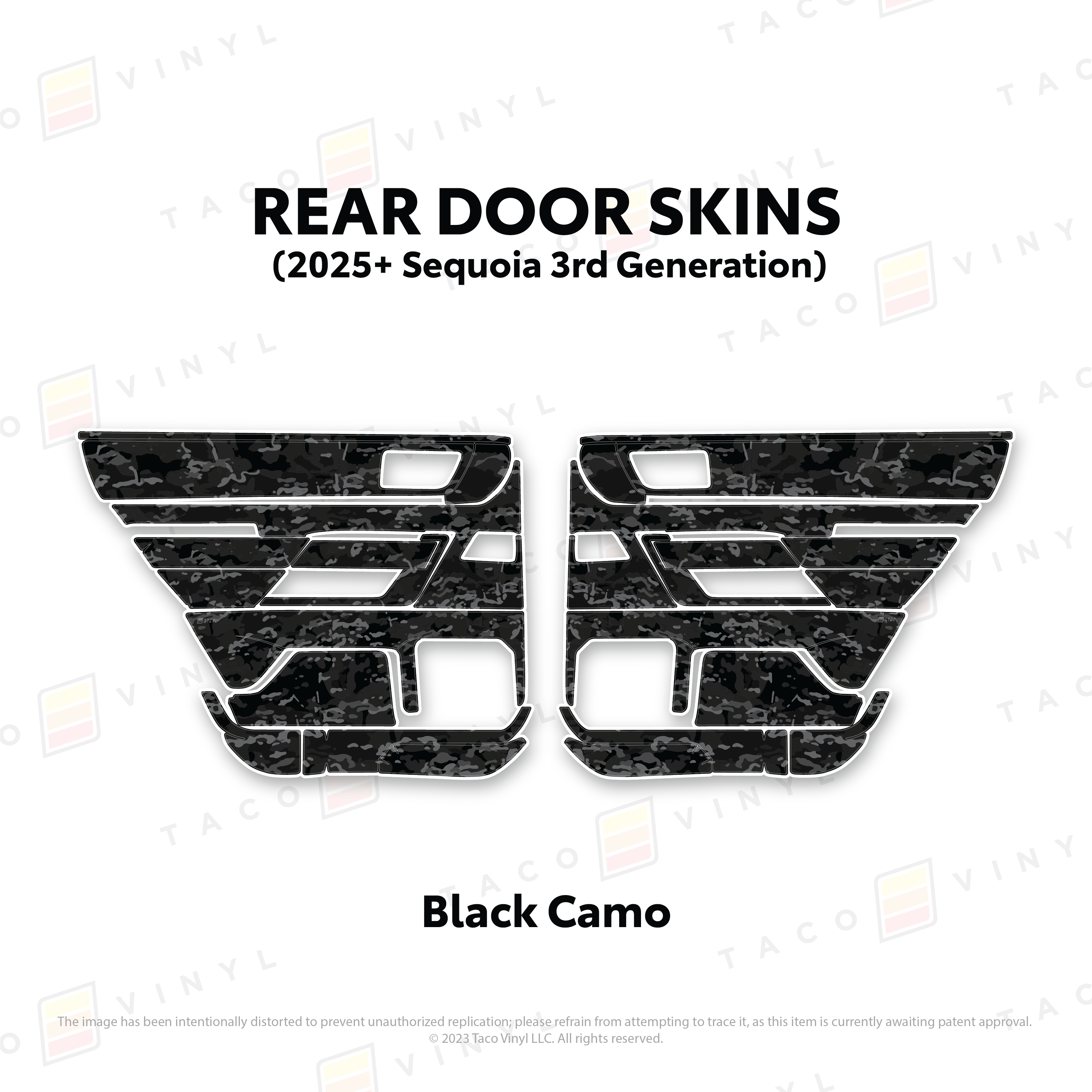 Taco Vinyl Protective Vinyl Rear Driver/Passenger / Black Camo 2023+ Sequoia Door Skins