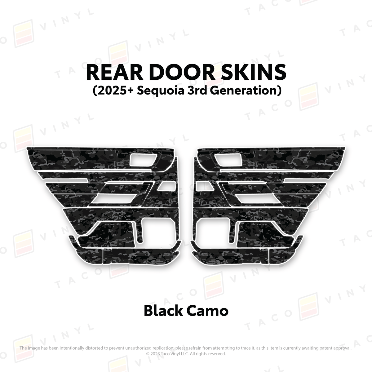Taco Vinyl Protective Vinyl Rear Driver/Passenger / Black Camo 2023+ Sequoia Door Skins