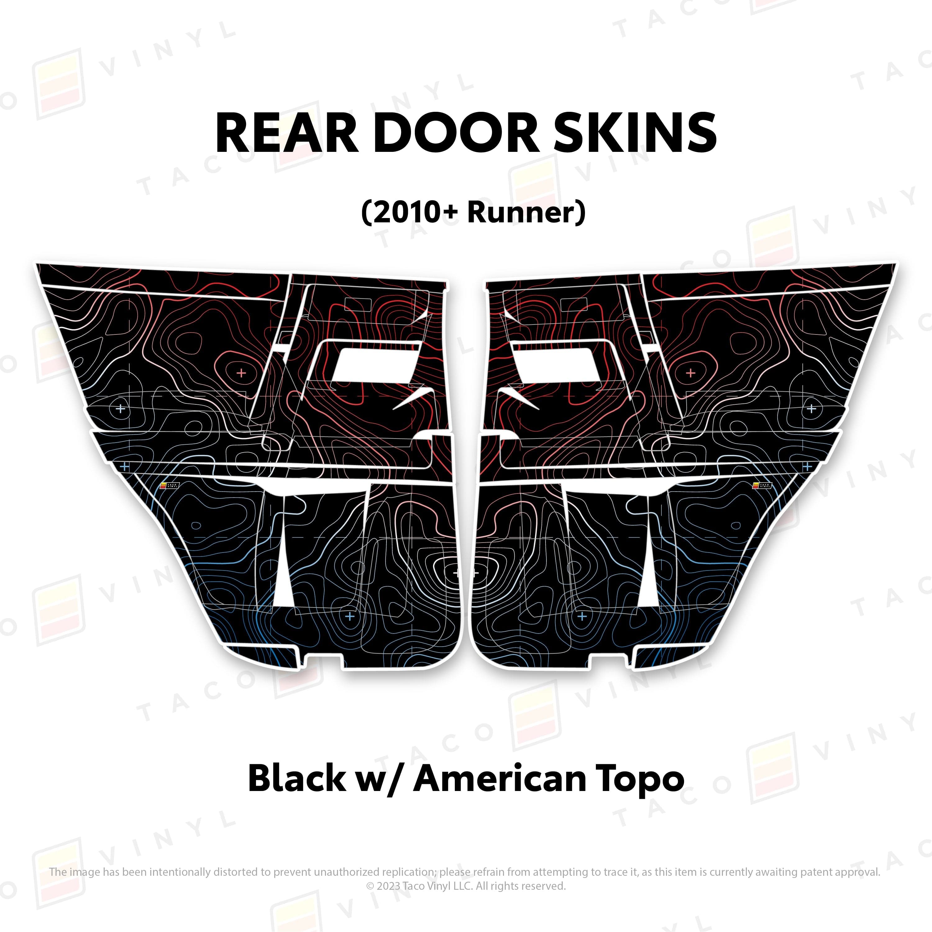 Taco Vinyl Protective Vinyl Rear Driver/Passenger / Black w/American Scheme Topo 2010-24 4Runner Door Skins