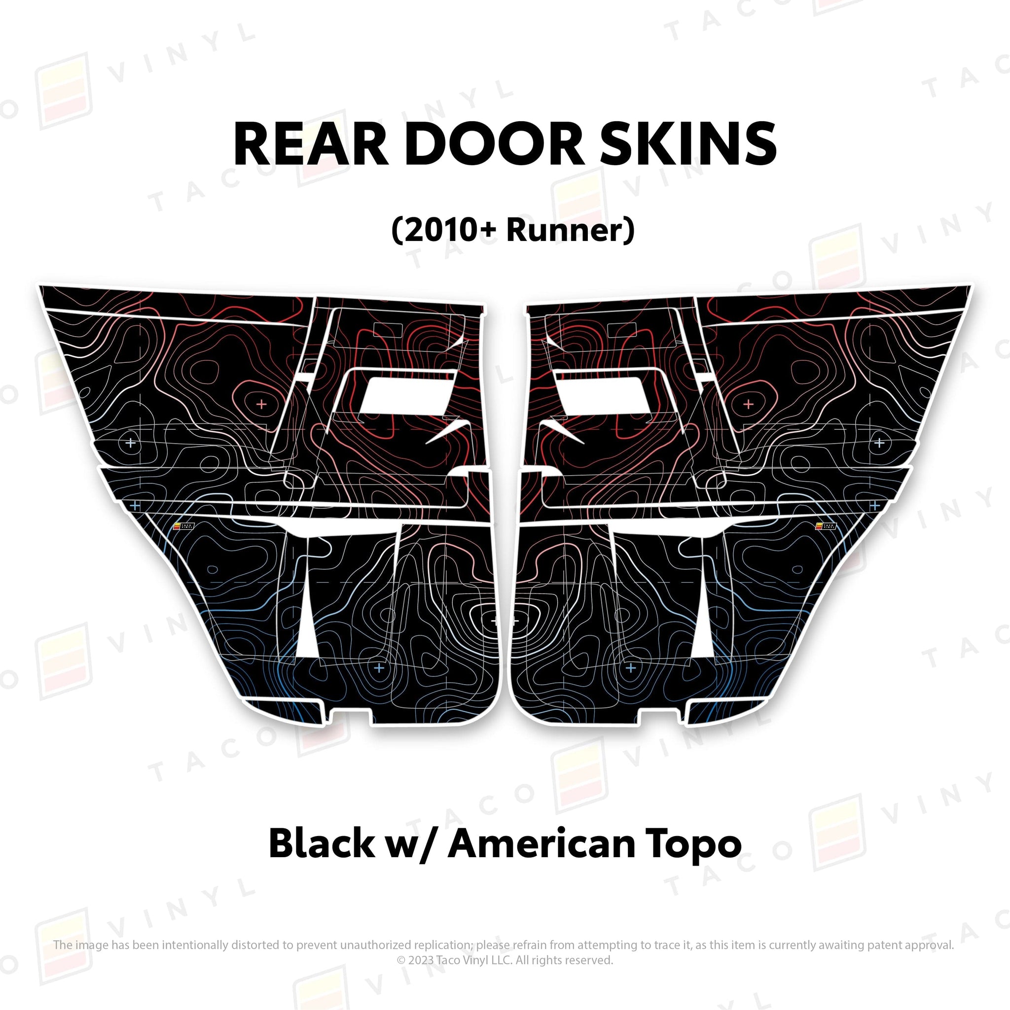 Taco Vinyl Protective Vinyl Rear Driver/Passenger / Black w/American Scheme Topo 2010-24 4Runner Door Skins