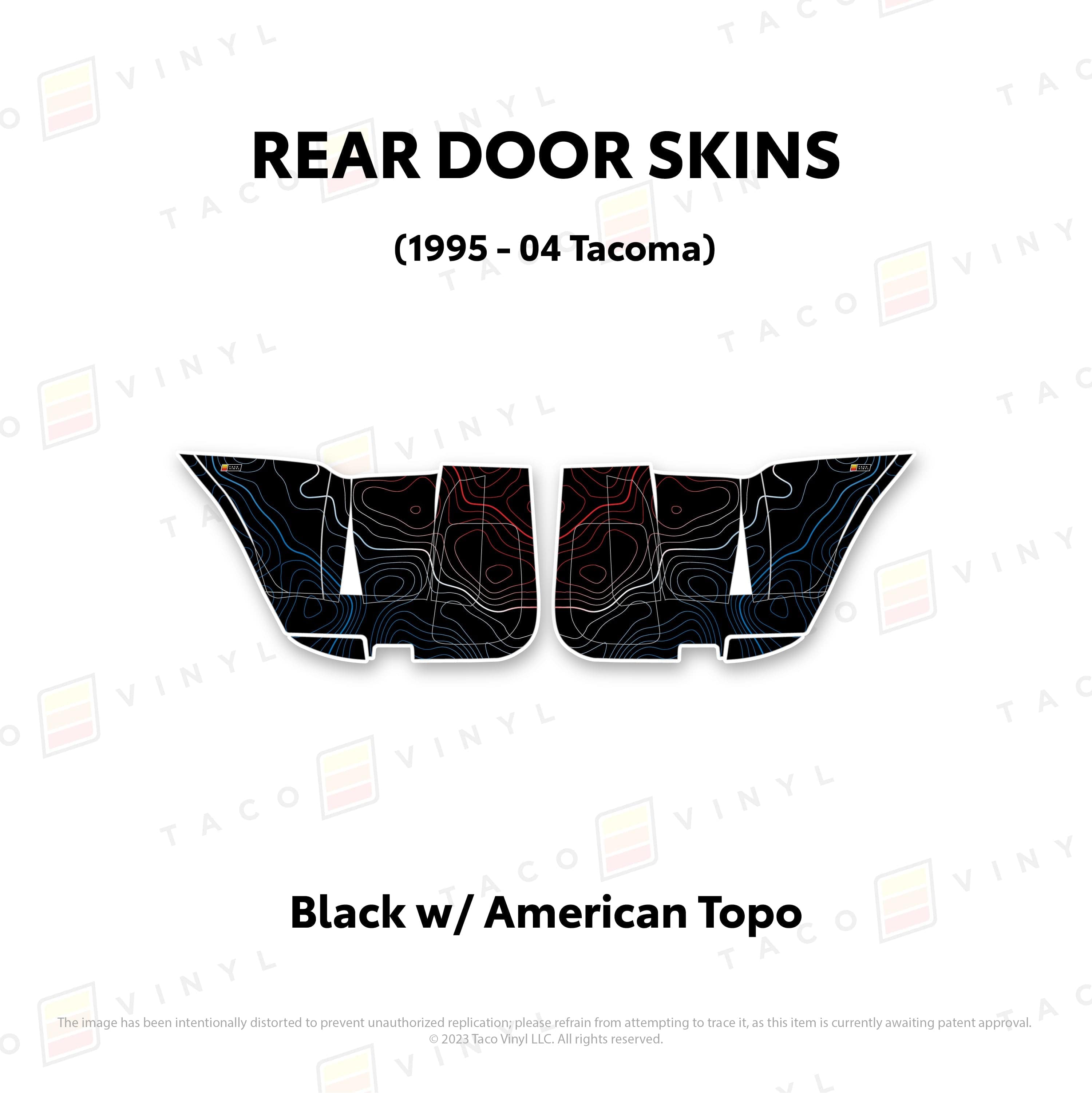 Taco Vinyl Protective Vinyl Rear Driver/Passenger / Black w/American Scheme Topo 2010-24 4Runner Door Skins (Lower Section)