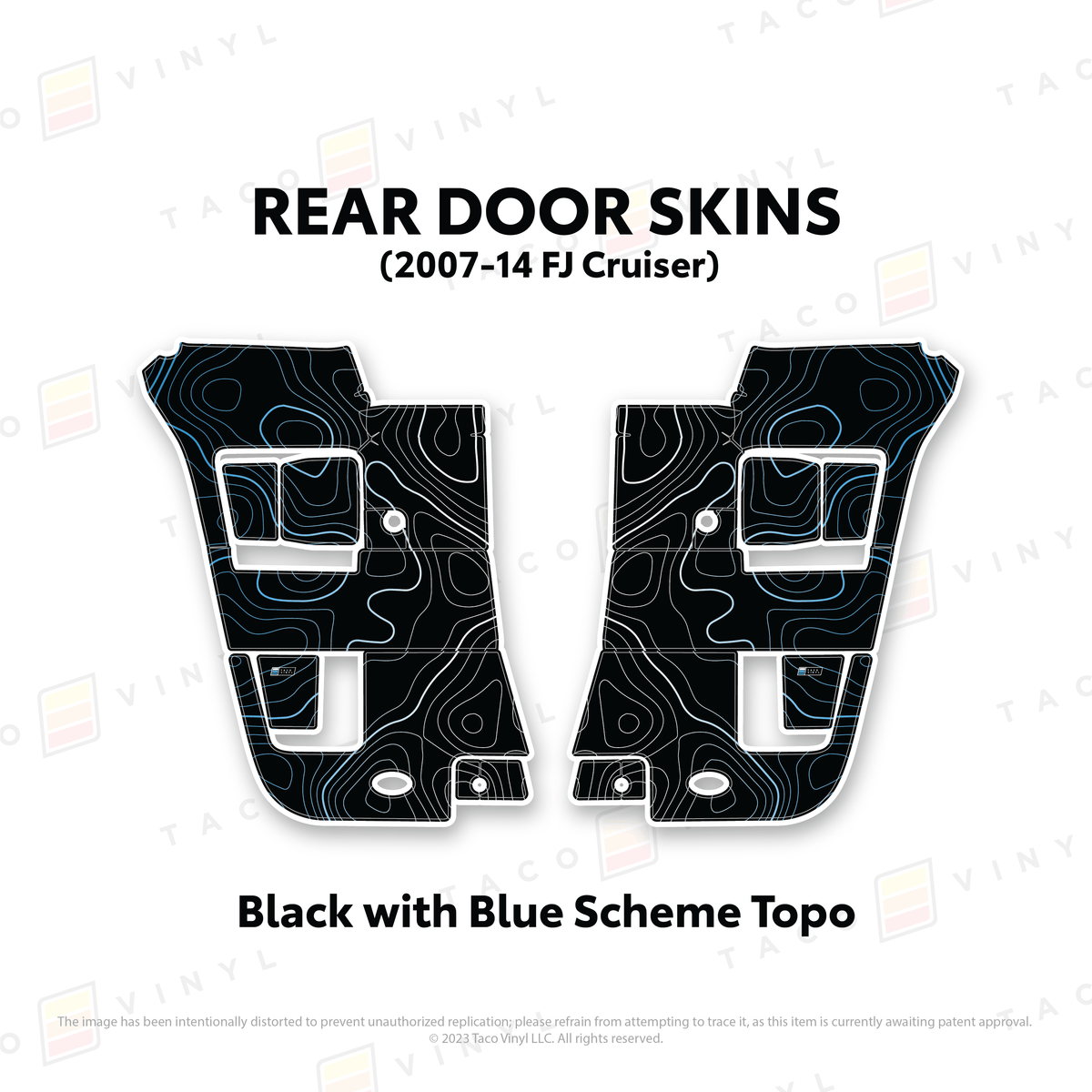 Taco Vinyl Protective Vinyl Rear Driver/Passenger / Black w/ Blue Scheme Topo FJ Cruiser Door Skins