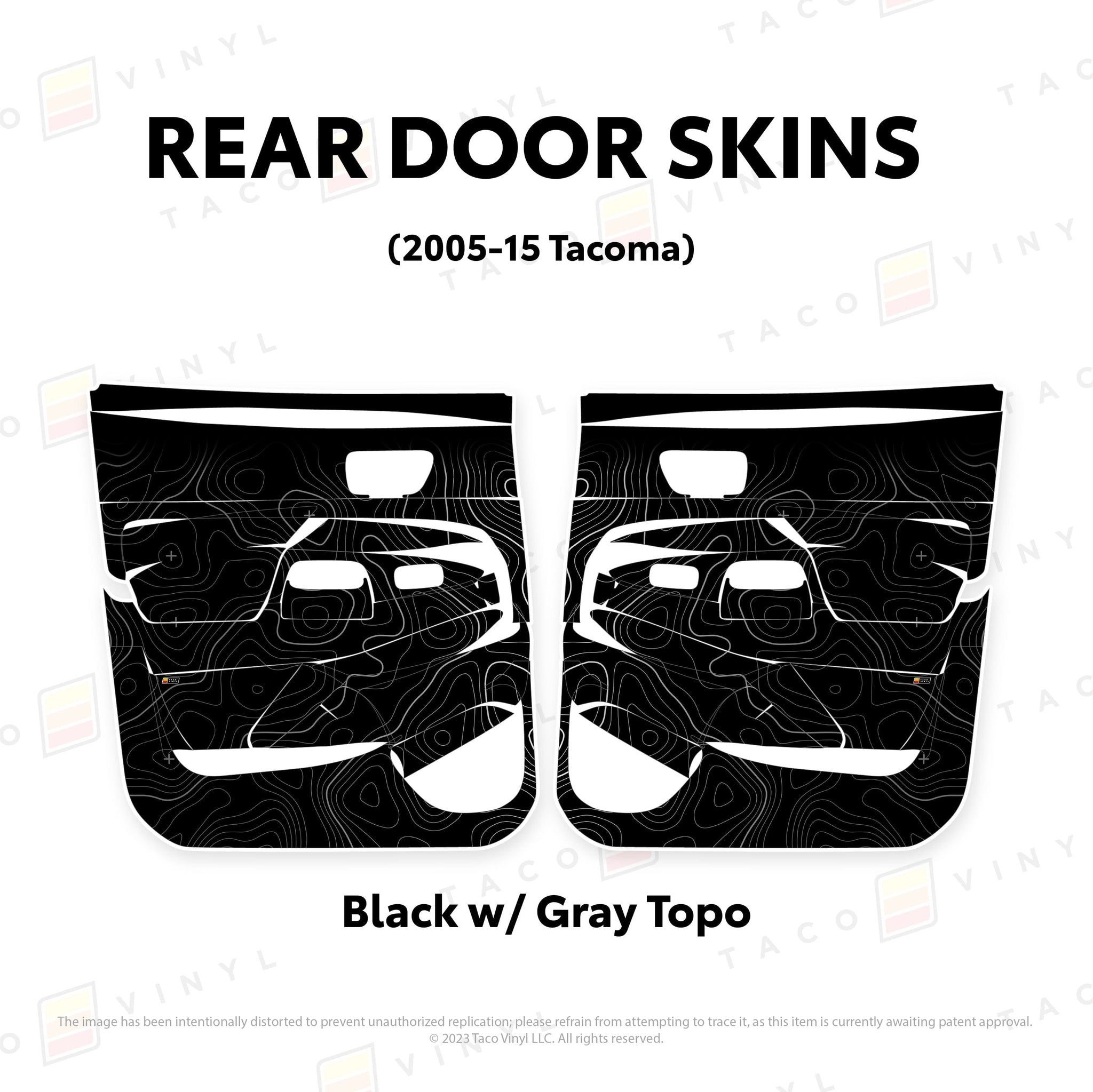 Taco Vinyl Protective Vinyl Rear Driver/Passenger / Black w/Gray Scheme Topo 2005-15 Tacoma Door Skins