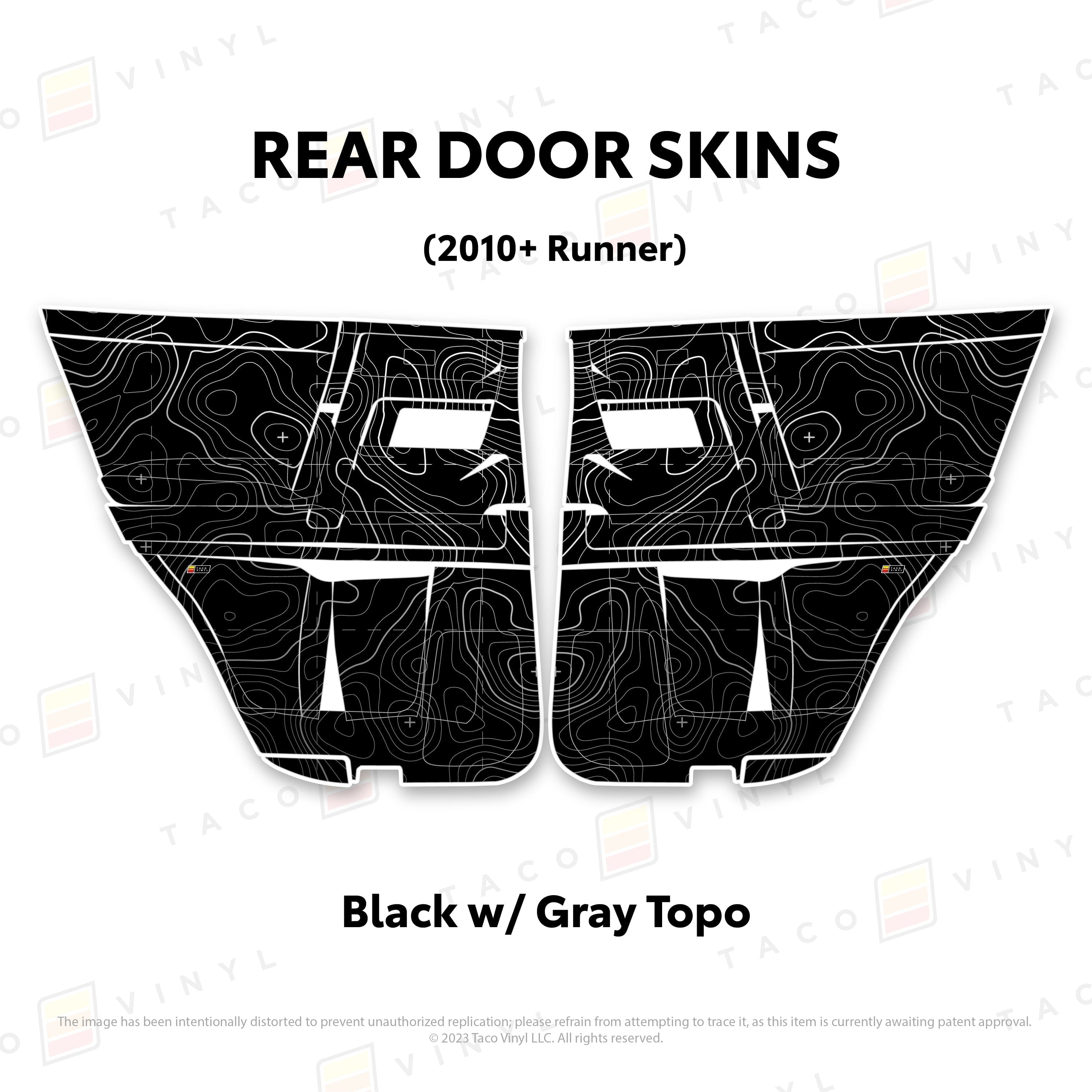 Taco Vinyl Protective Vinyl Rear Driver/Passenger / Black w/Gray Scheme Topo 2010-24 4Runner Door Skins