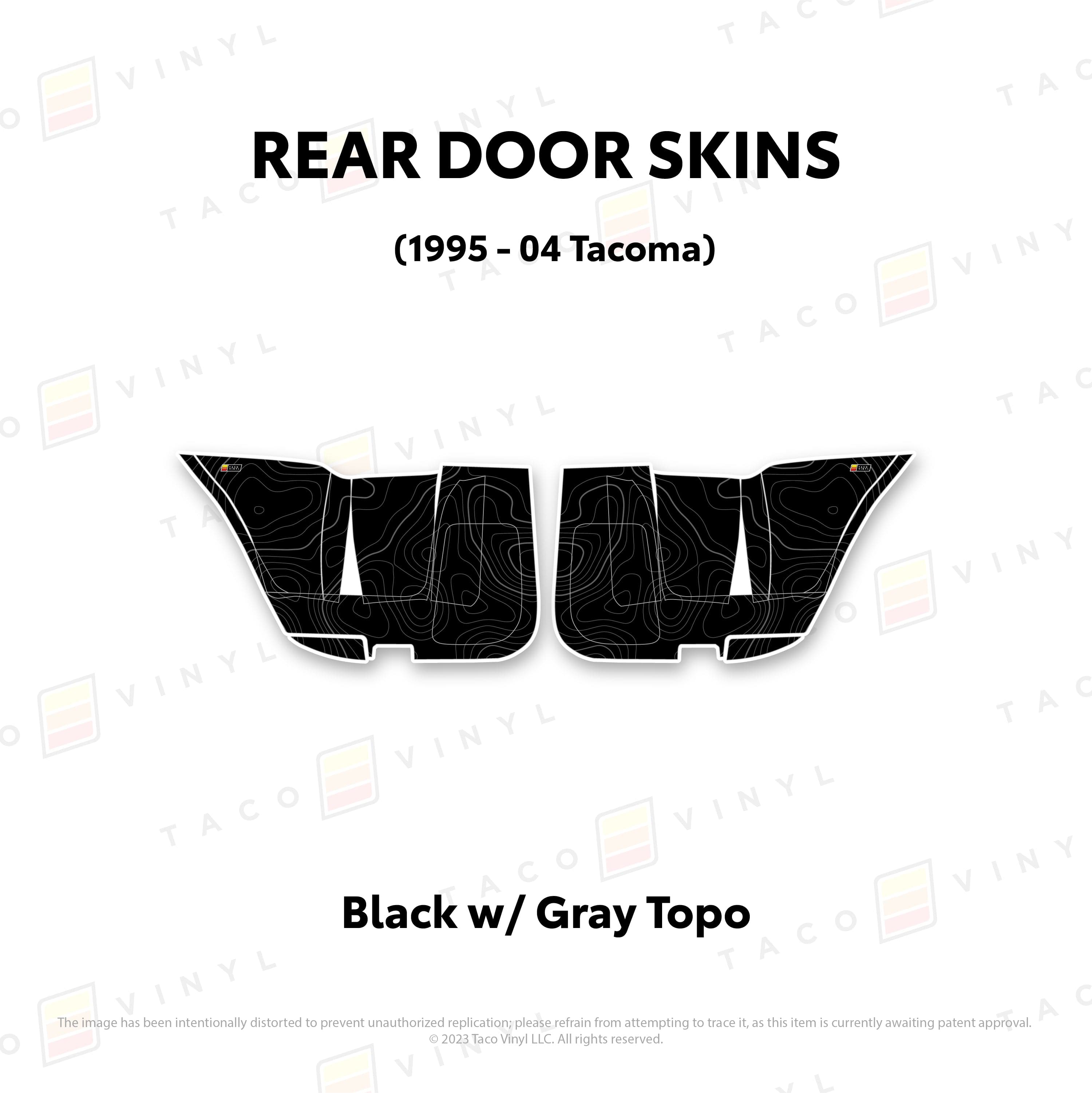Taco Vinyl Protective Vinyl Rear Driver/Passenger / Black w/Gray Scheme Topo 2010-24 4Runner Door Skins (Lower Section)