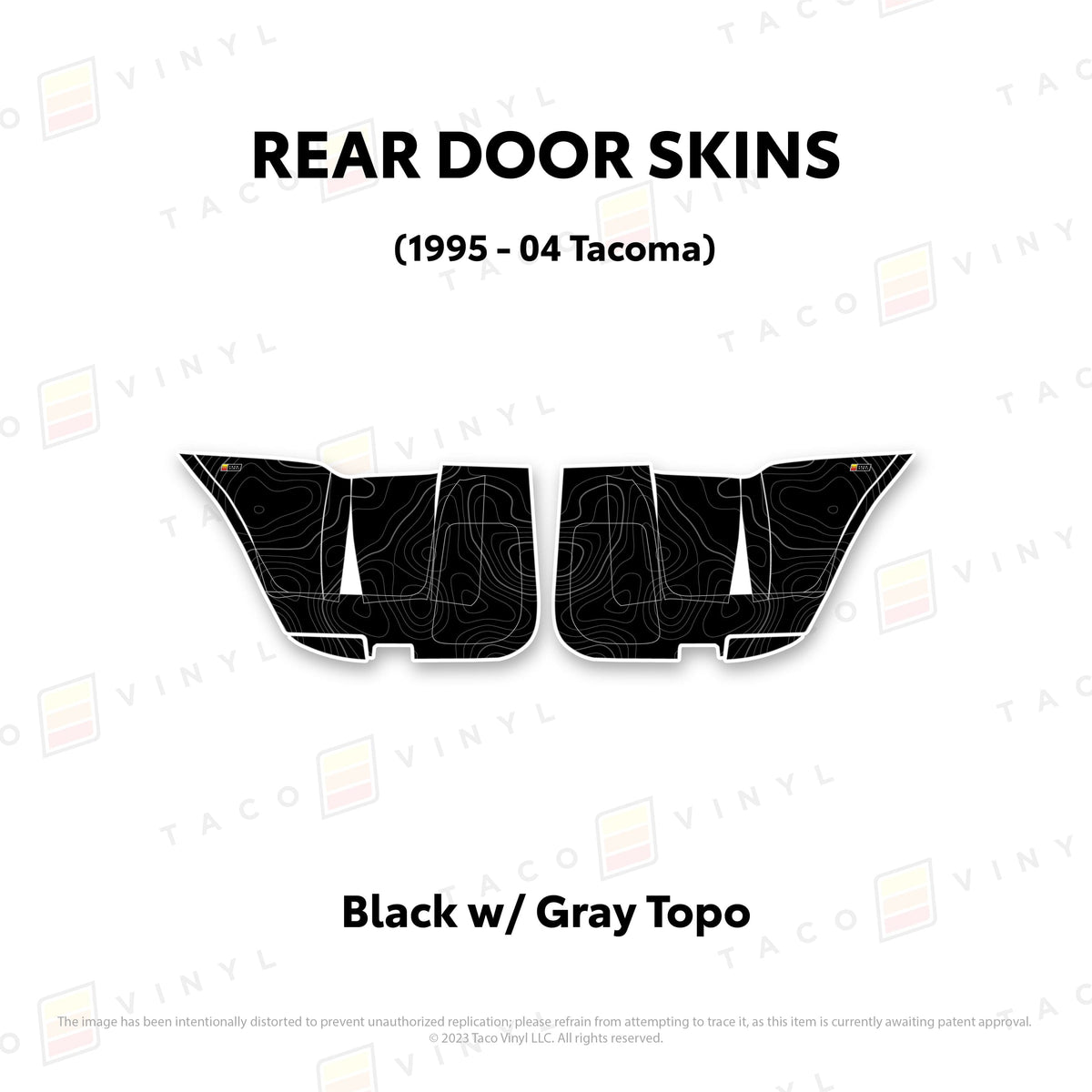 Taco Vinyl Protective Vinyl Rear Driver/Passenger / Black w/Gray Scheme Topo 2010-24 4Runner Door Skins (Lower Section)