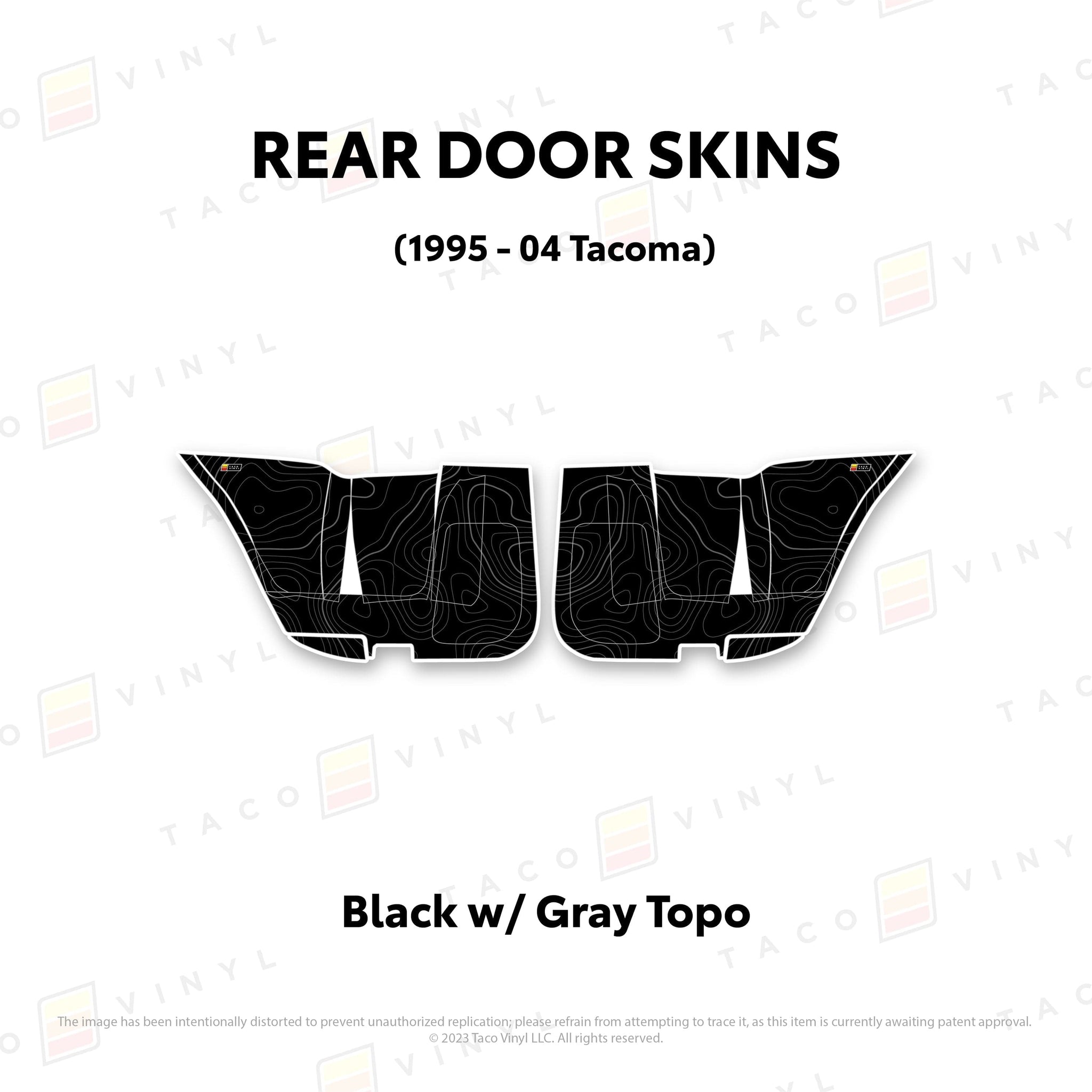 Taco Vinyl Protective Vinyl Rear Driver/Passenger / Black w/Gray Scheme Topo 2010-24 4Runner Door Skins (Lower Section)