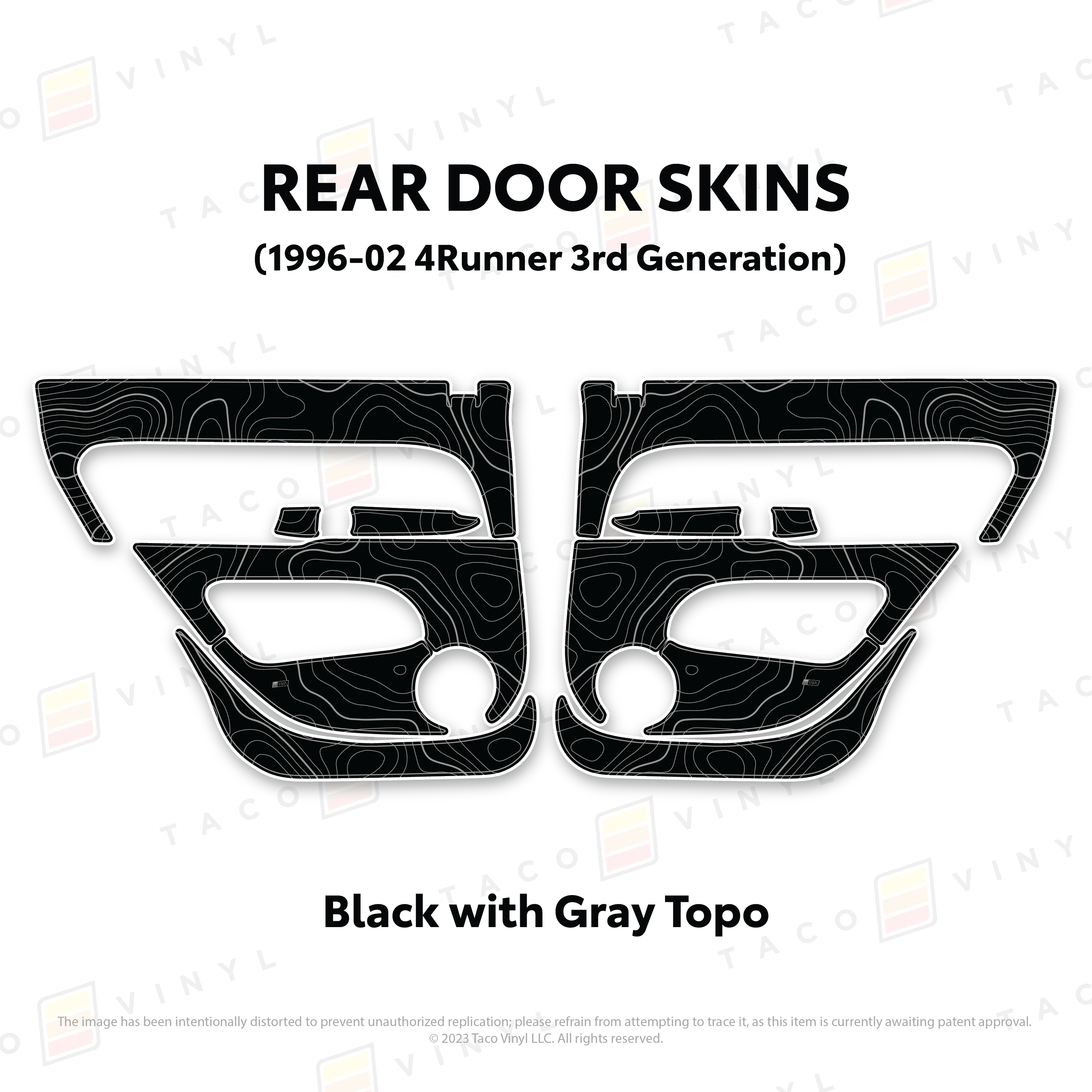 Taco Vinyl Protective Vinyl Rear Driver/Passenger / Black w/Gray Topo 1996-2002 4Runner Door Skins
