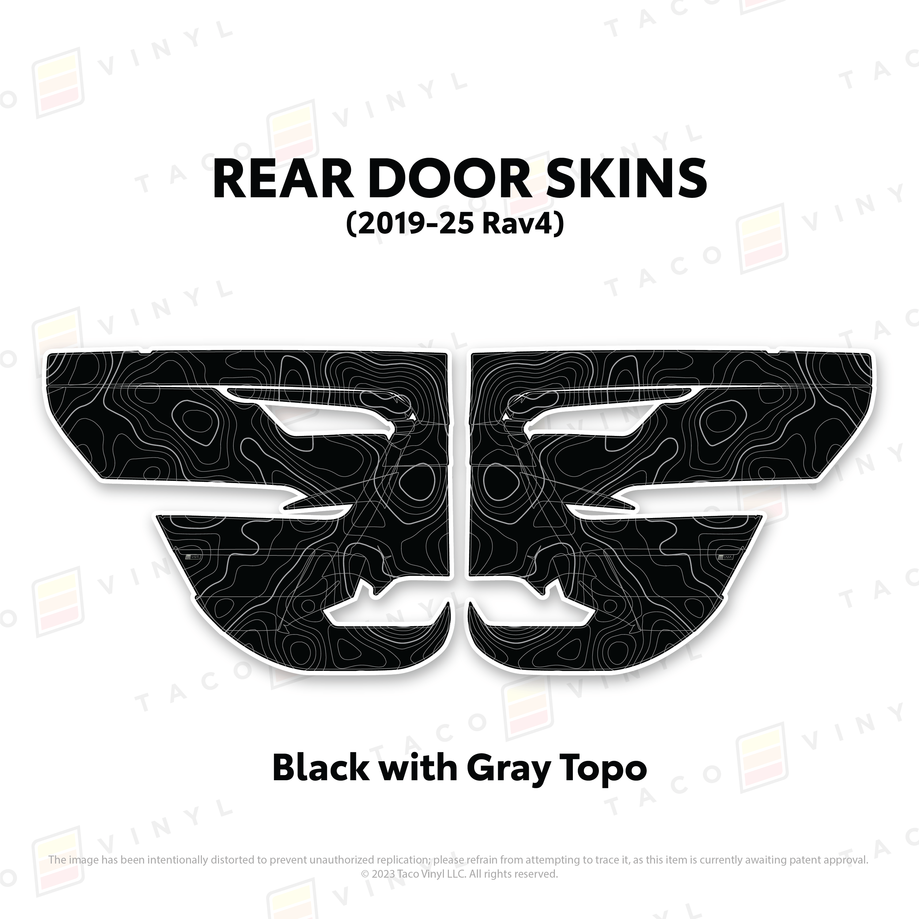 Taco Vinyl Protective Vinyl Rear Driver/Passenger / Black w/Gray Topo 2019-25 Rav4 Door Skins