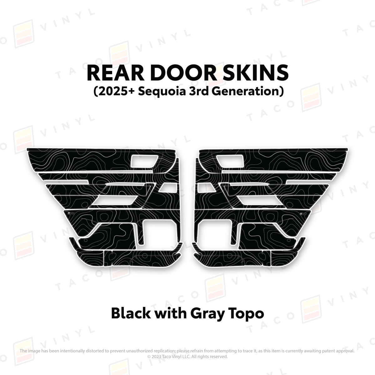 Taco Vinyl Protective Vinyl Rear Driver/Passenger / Black w/Gray Topo 2023+ Sequoia Door Skins