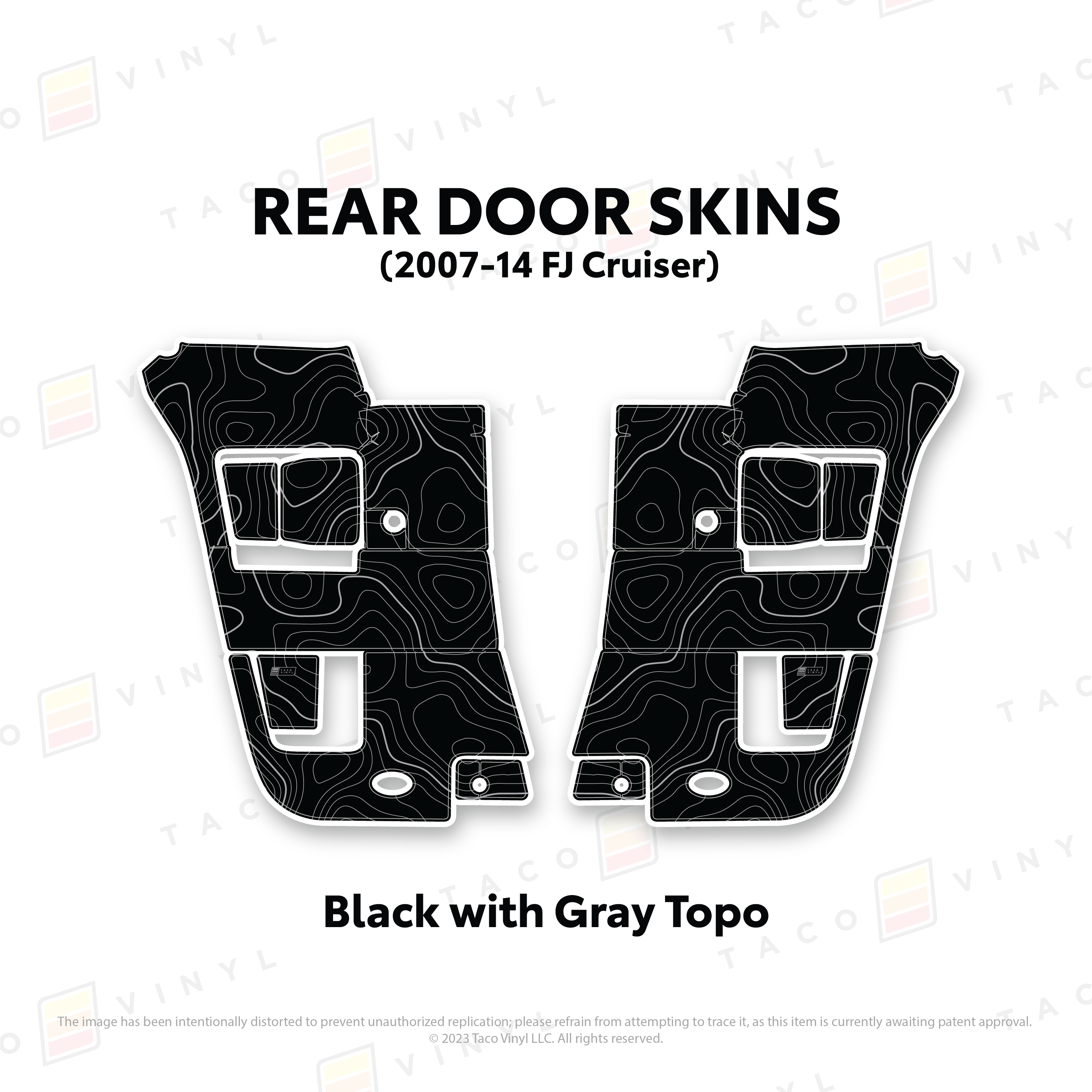 Taco Vinyl Protective Vinyl Rear Driver/Passenger / Black w/ Gray Topo FJ Cruiser Door Skins