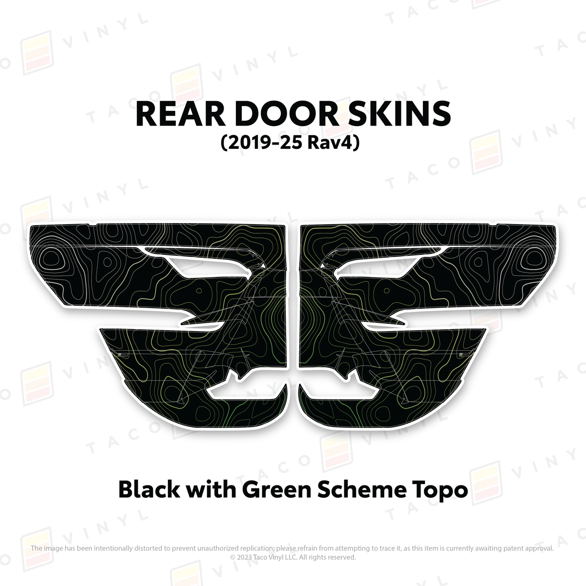 Taco Vinyl Protective Vinyl Rear Driver/Passenger / Black w/Green Scheme Topo 2019-25 Rav4 Door Skins
