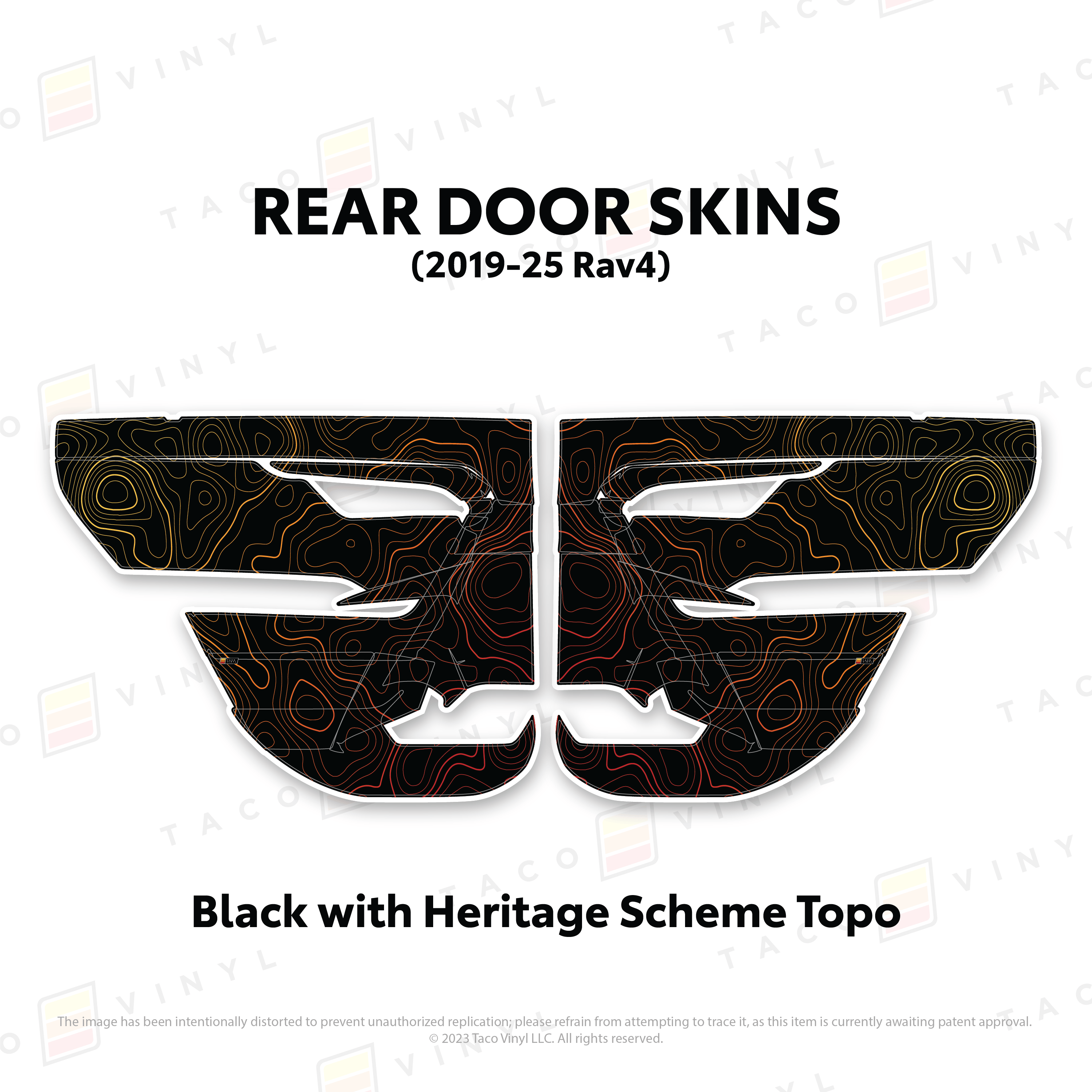 Taco Vinyl Protective Vinyl Rear Driver/Passenger / Black w/Heritage Scheme Topo 2019-25 Rav4 Door Skins
