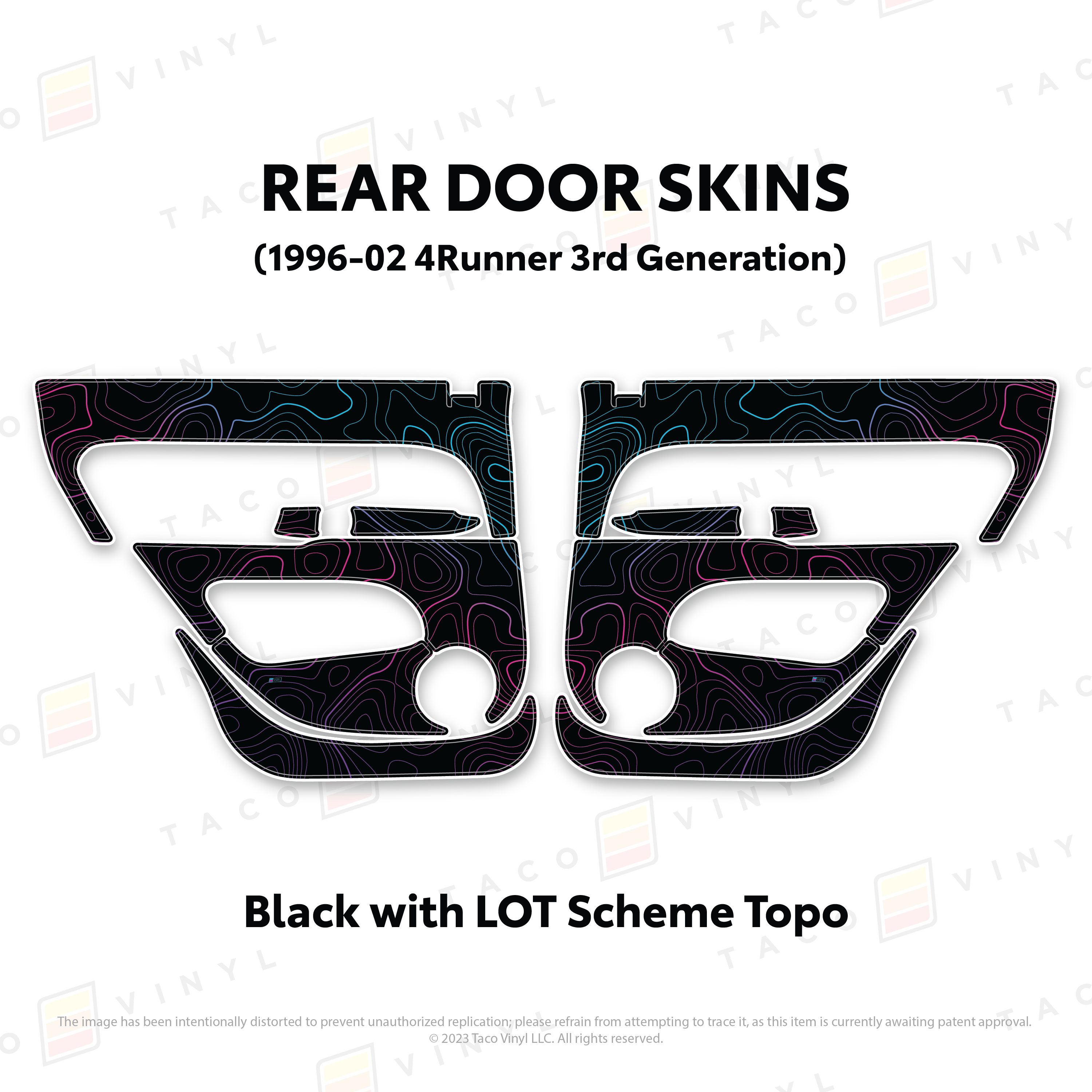 Taco Vinyl Protective Vinyl Rear Driver/Passenger / Black w/LOT Scheme Topo 1996-2002 4Runner Door Skins