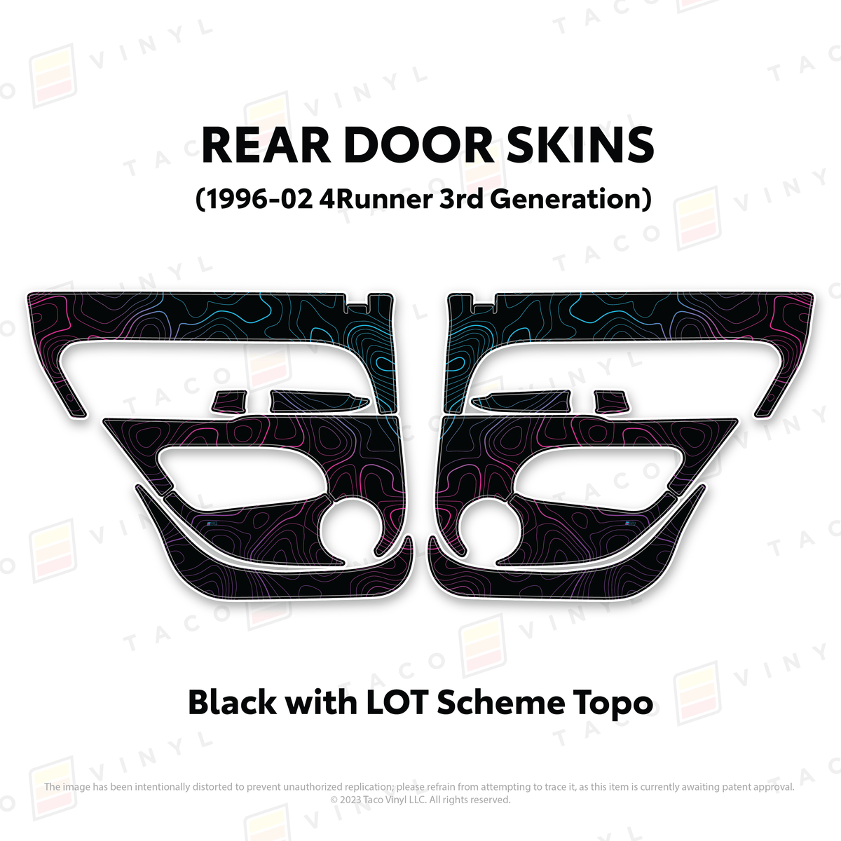 Taco Vinyl Protective Vinyl Rear Driver/Passenger / Black w/LOT Scheme Topo 1996-2002 4Runner Door Skins