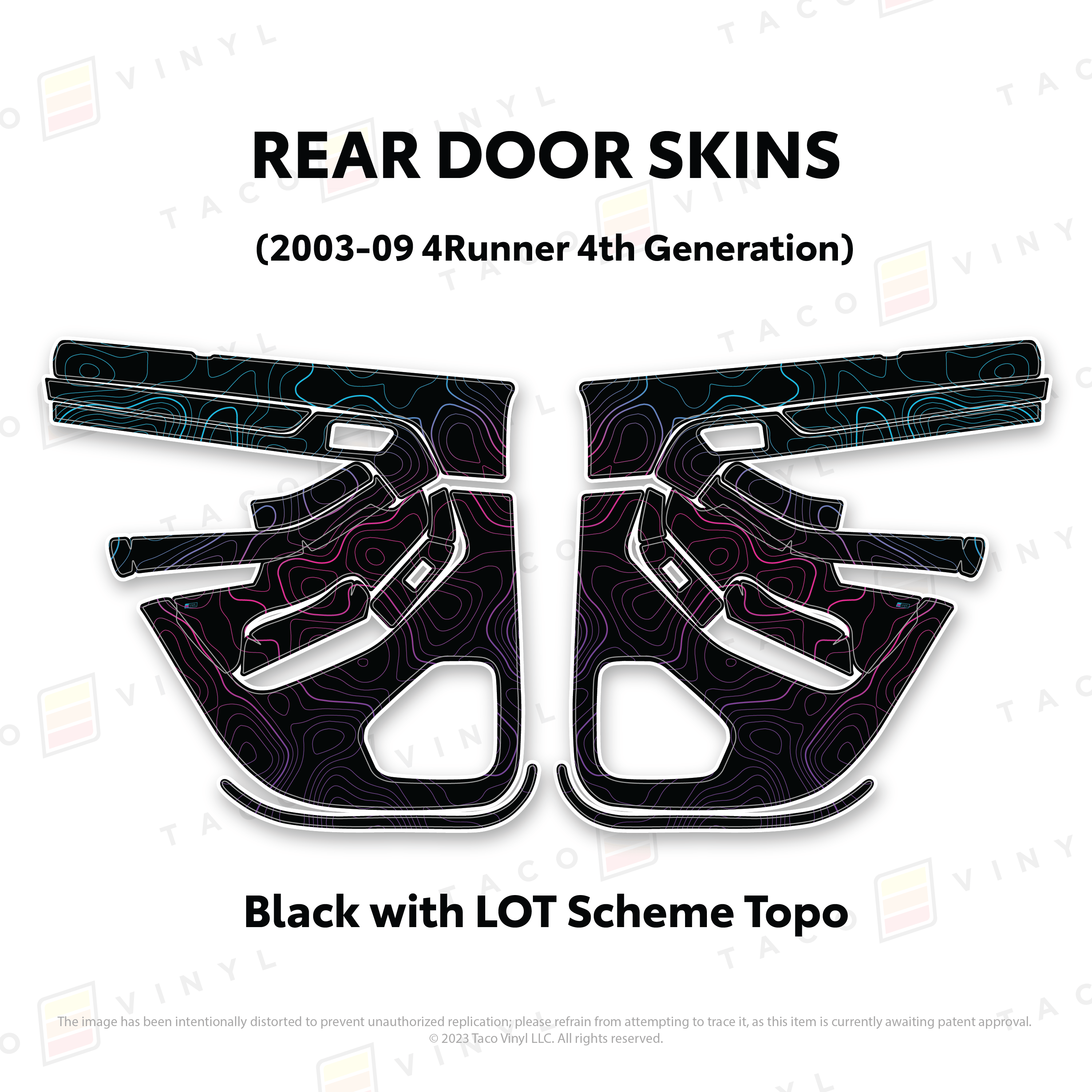 Taco Vinyl Protective Vinyl Rear Driver/Passenger / Black w/LOT Scheme Topo 2003-2009 4Runner Door Skins