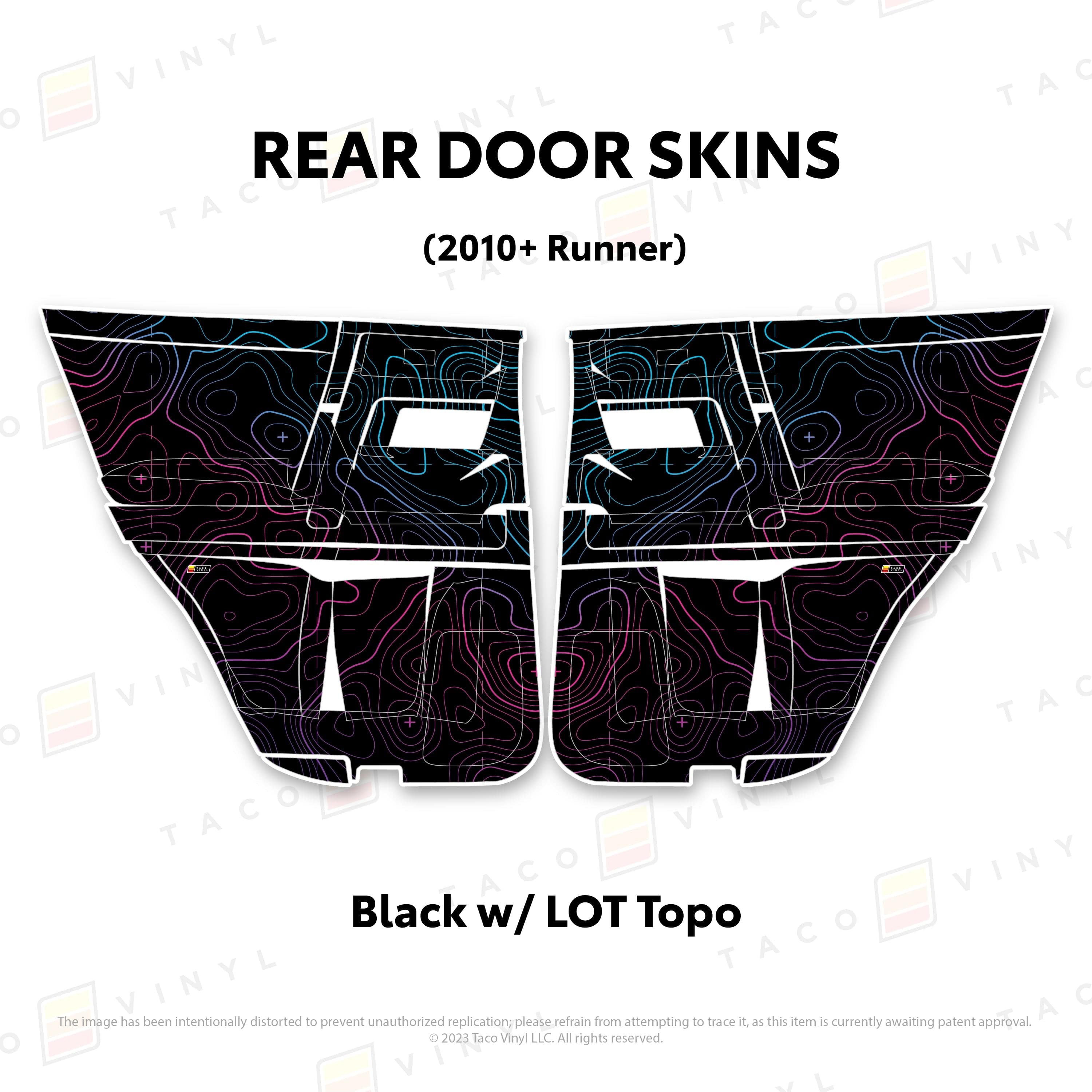 Taco Vinyl Protective Vinyl Rear Driver/Passenger / Black w/LOT Scheme Topo 2010-24 4Runner Door Skins