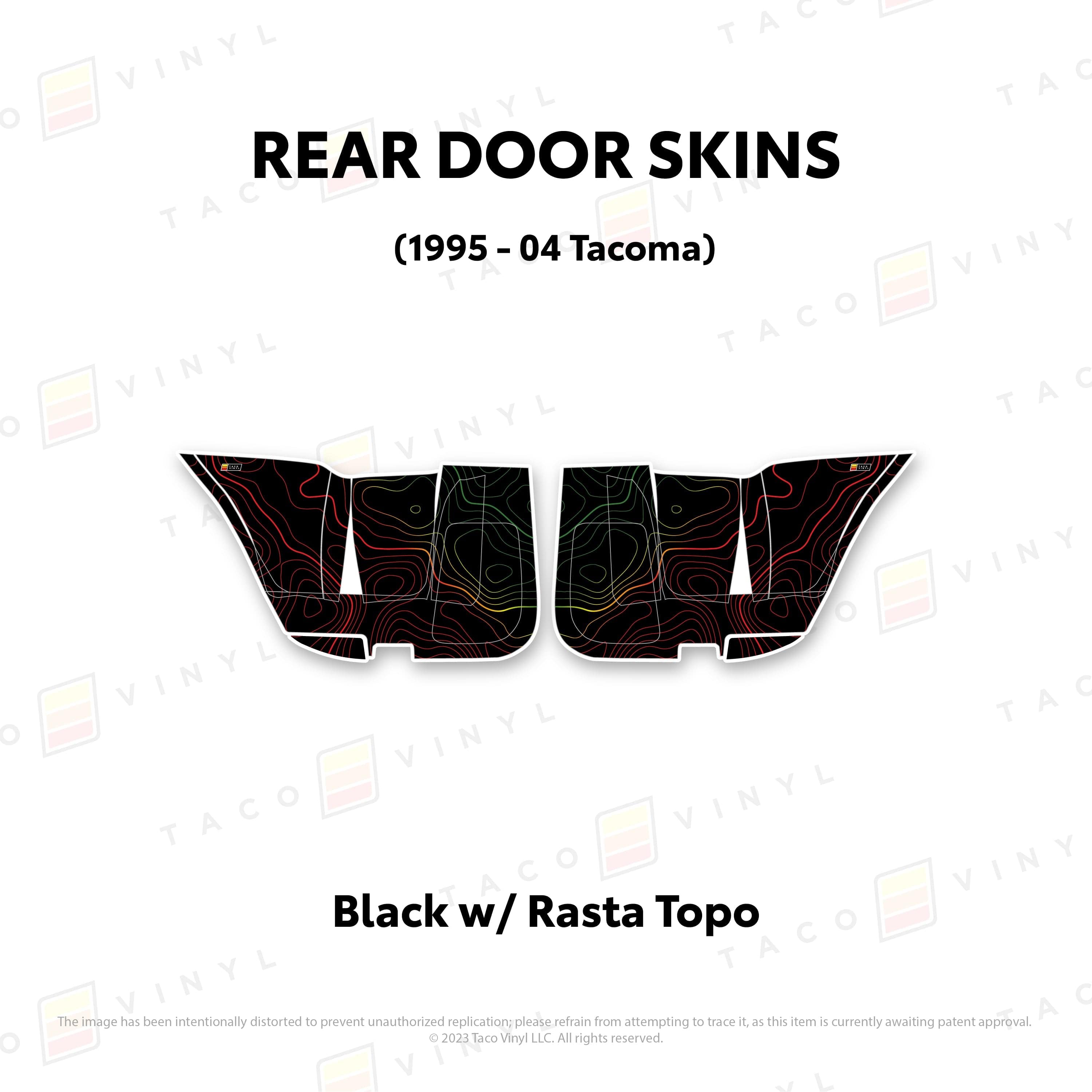 Taco Vinyl Protective Vinyl Rear Driver/Passenger / Black w/Rasta Scheme Topo 2010-24 4Runner Door Skins (Lower Section)