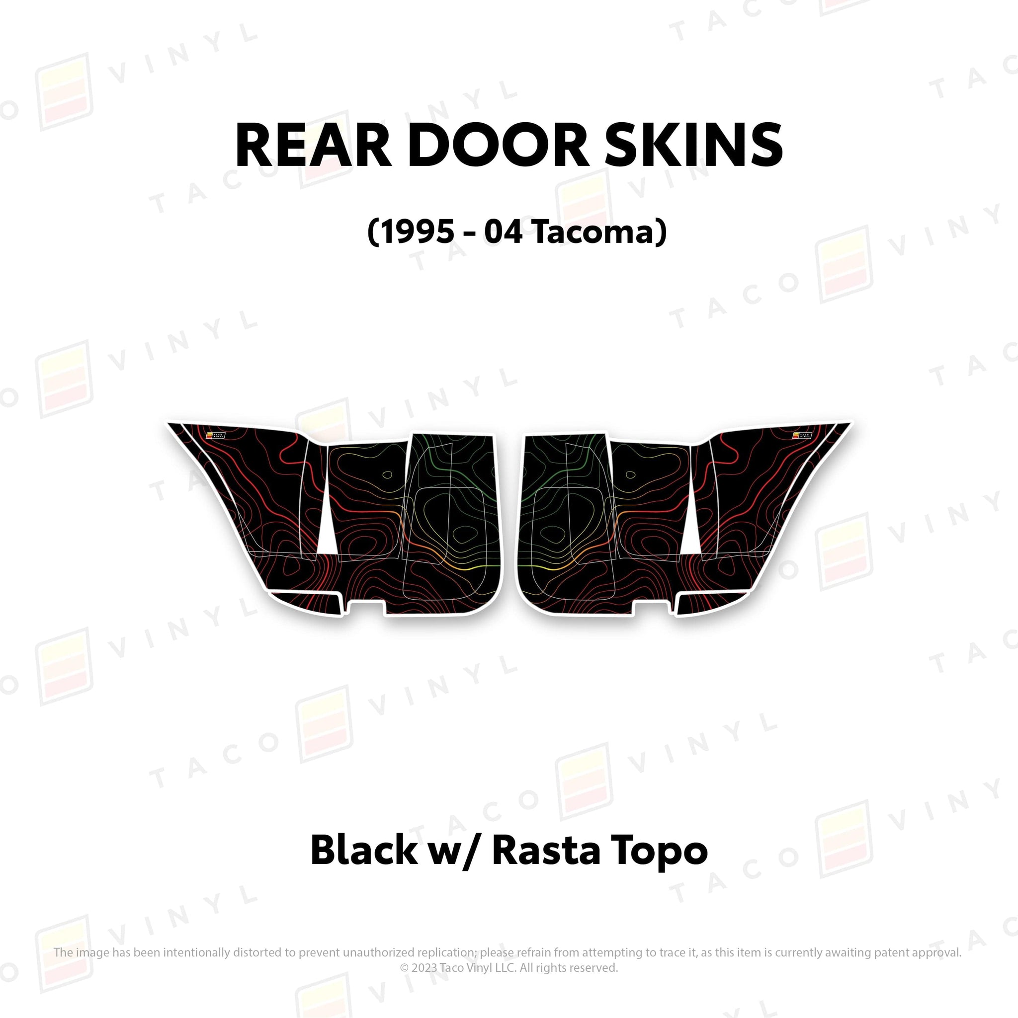 Taco Vinyl Protective Vinyl Rear Driver/Passenger / Black w/Rasta Scheme Topo 2010-24 4Runner Door Skins (Lower Section)