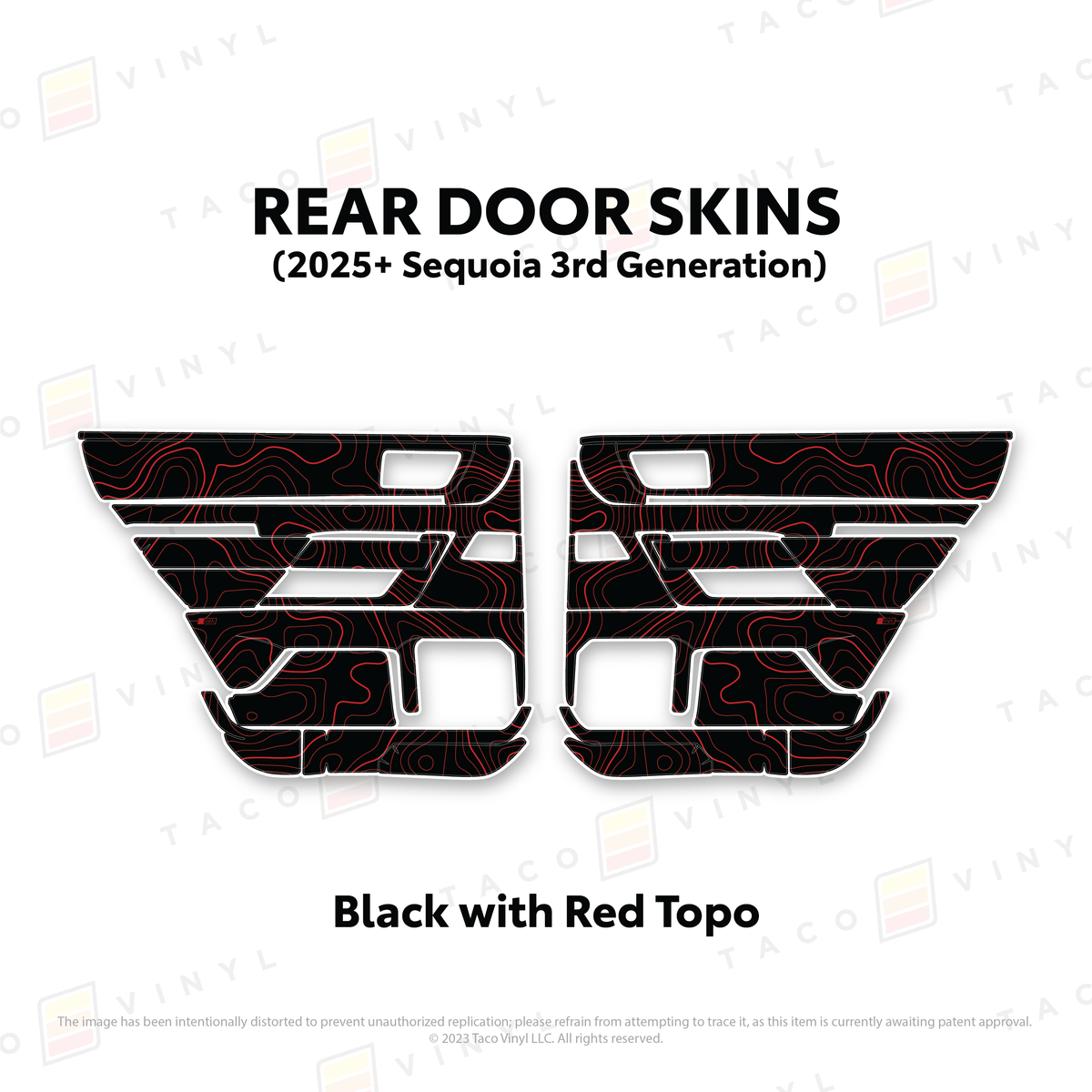 Taco Vinyl Protective Vinyl Rear Driver/Passenger / Black w/Red Topo 2023+ Sequoia Door Skins