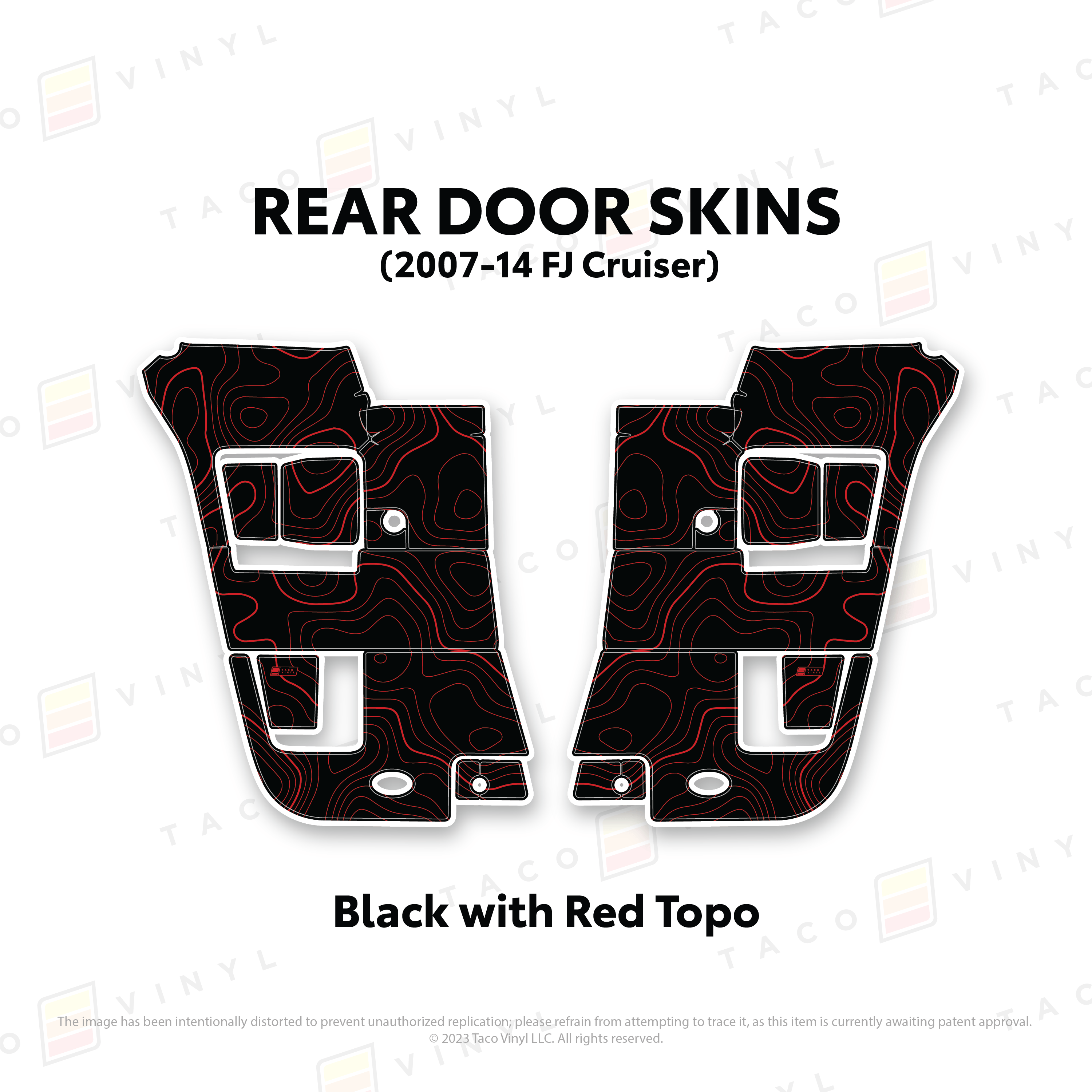 Taco Vinyl Protective Vinyl Rear Driver/Passenger / Black w/ Red Topo FJ Cruiser Door Skins